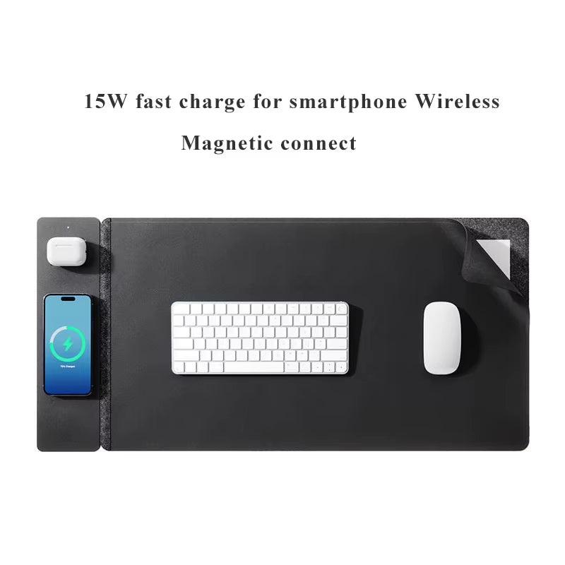 Fast 15W Multifunction Desk Organizer Mat Leather Detachable Wireless Charger Charging Desk Mat Mouse Pad for Phone 2025 HOT