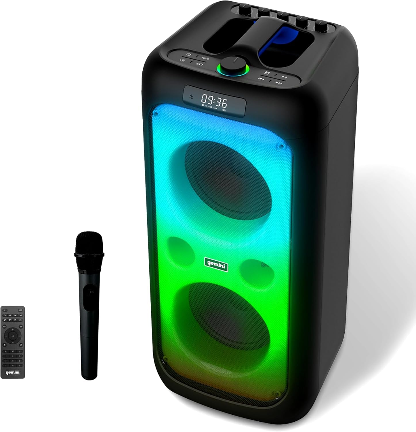Portable Party Speaker with LED Lights & Wireless Mic (GGO-2650L) | Portable Party Speaker, Dual 6.5" - Beat-Synced LED Lights, Wireless Mic - up to 9 Hr - Bluetooth 5.3
