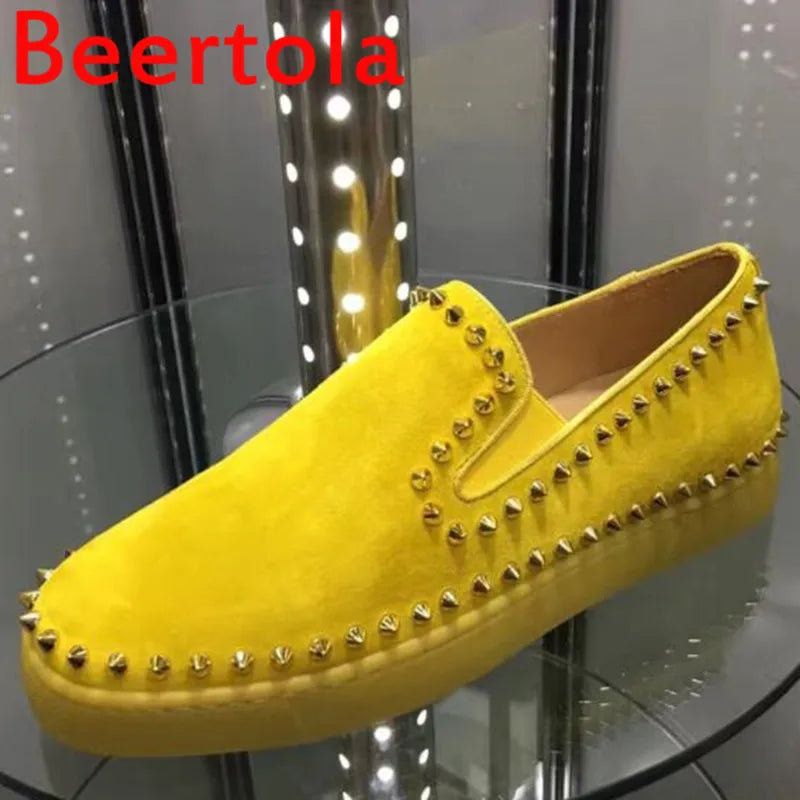 2020 Brand  Flock Loafers Men Casual Spikes so Cool Shoes Men Flats Slip-On Sneakers Leisure Big Size Yellow Color