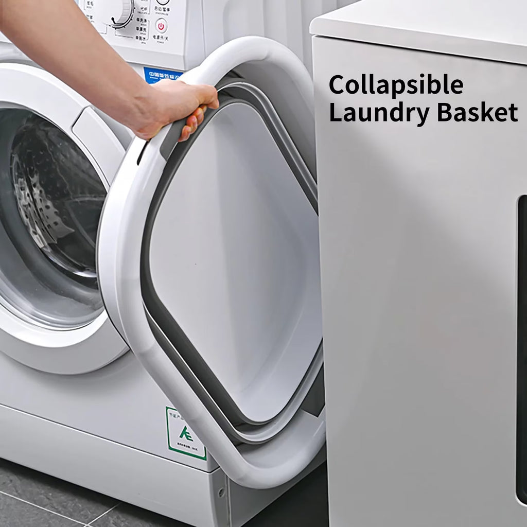 26L Collapsible Plastic Laundry Basket, Space Saving Washing Tub Foldable Laundry Basket Organizer Grey