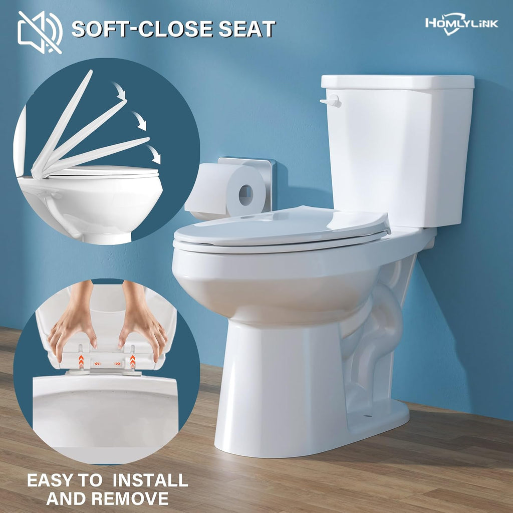 17.5 Inch ADA Elongated Tall Toilet for Seniors 1.28 GPF White | Two Piece Single Flush High Toilet for Bathroom, Comfort Bowl Height 16.75", 12" Rough In