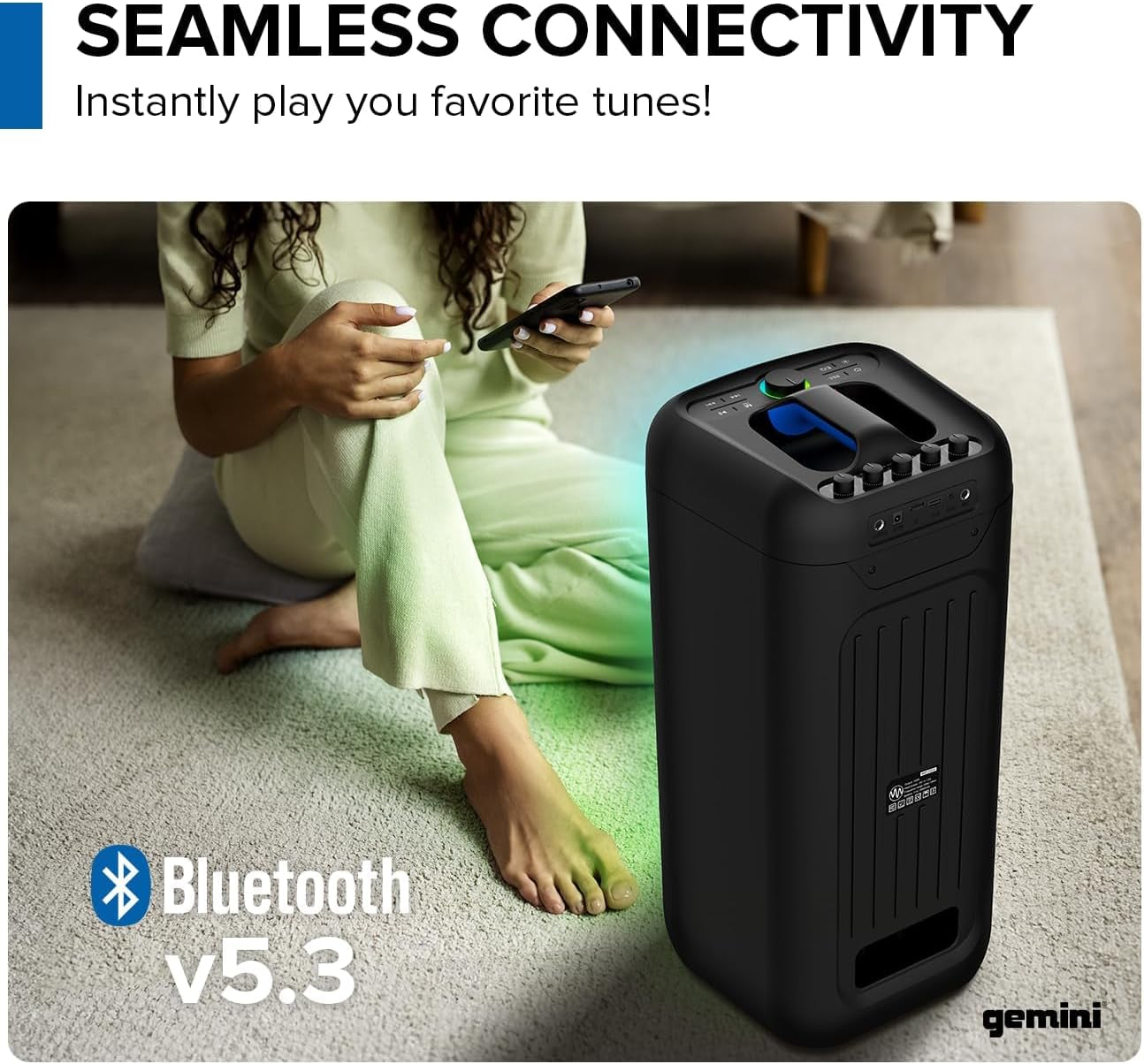 Portable Party Speaker with LED Lights & Wireless Mic (GGO-2650L) | Portable Party Speaker, Dual 6.5" - Beat-Synced LED Lights, Wireless Mic - up to 9 Hr - Bluetooth 5.3