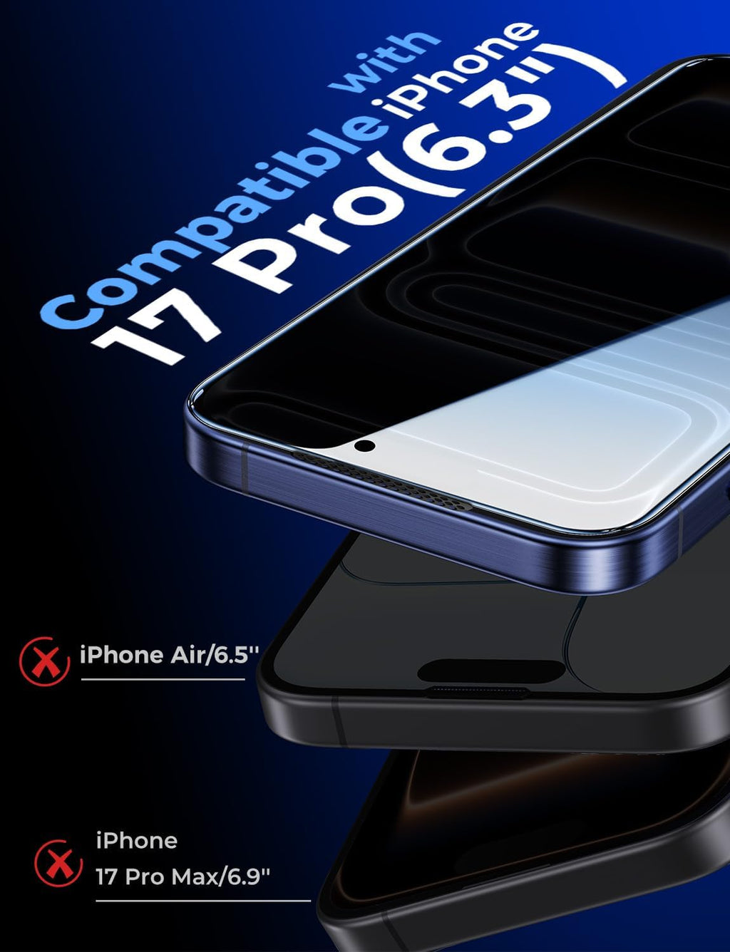Privacy for Iphone 17 Pro Screen Protector, Easy Install 2 Pack | 9H Tempered Glass, 6.3 Inch Auto Dust-Elimination, Bubble Free, Daily Drop Protection