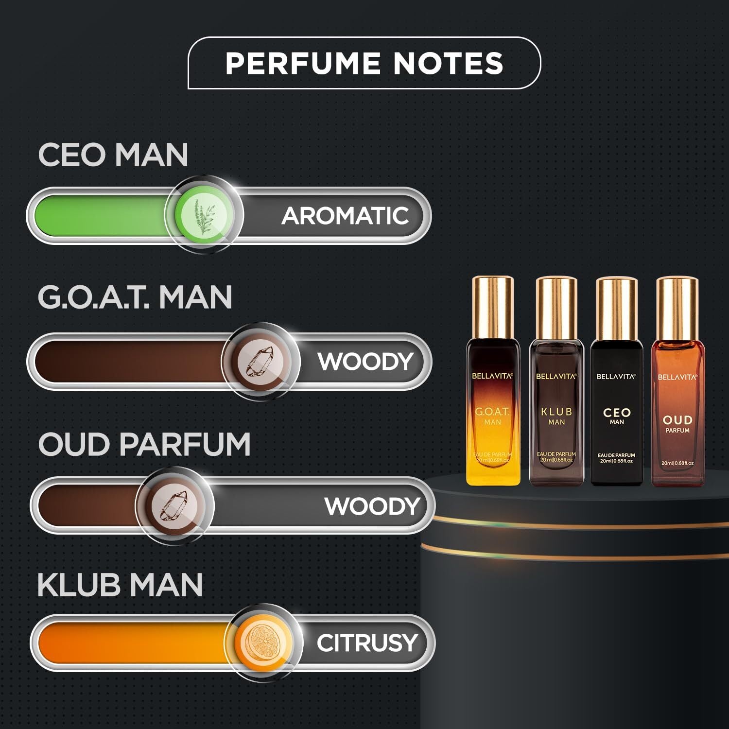 Bellavita Men'S Luxury Perfume Gift Set 4 Miniature Eau De Parfums 2.72 Fl Oz