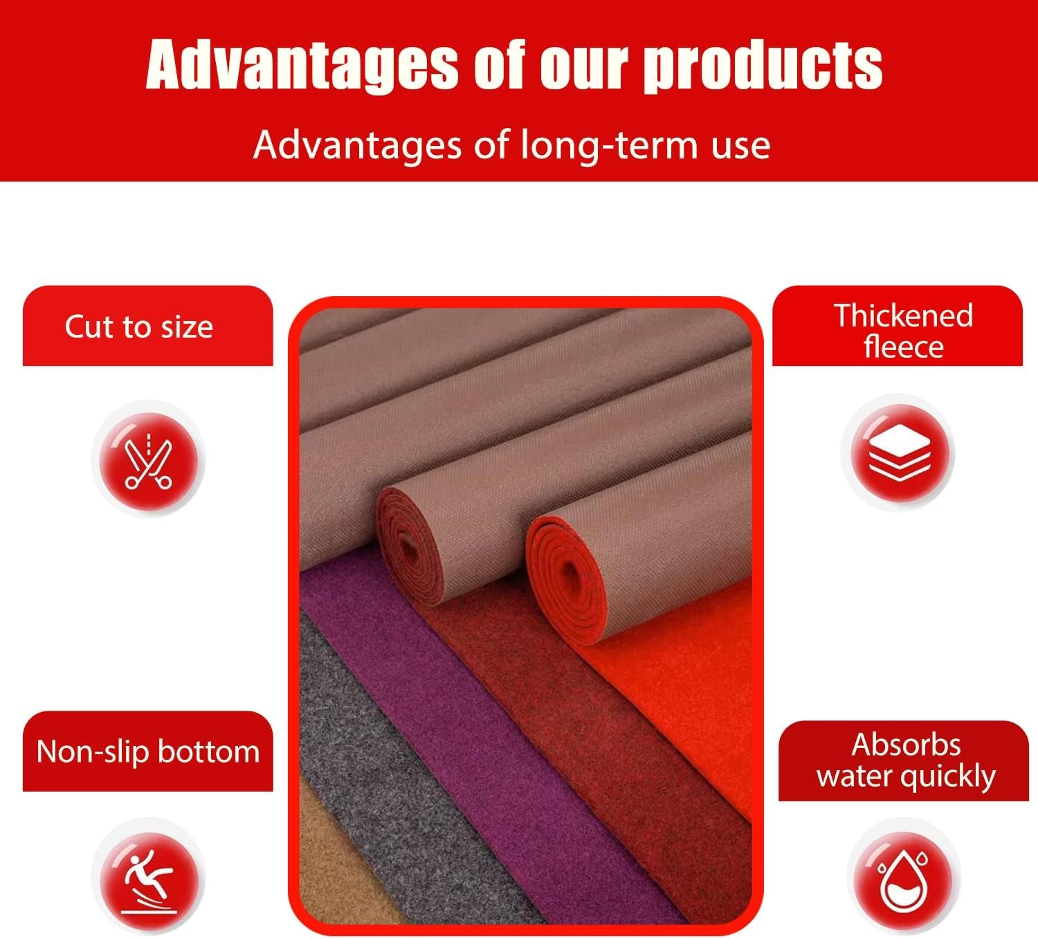 Thick Red Carpet Runner for Party,3 X 10Ft Non-Slip Backing Aisle Runway Rug for Party,Occasions,Graduation,Wedding& Indoor Outdoor Special Events Decorations (Dark Red, 3×10Ft(Multi-Pile))