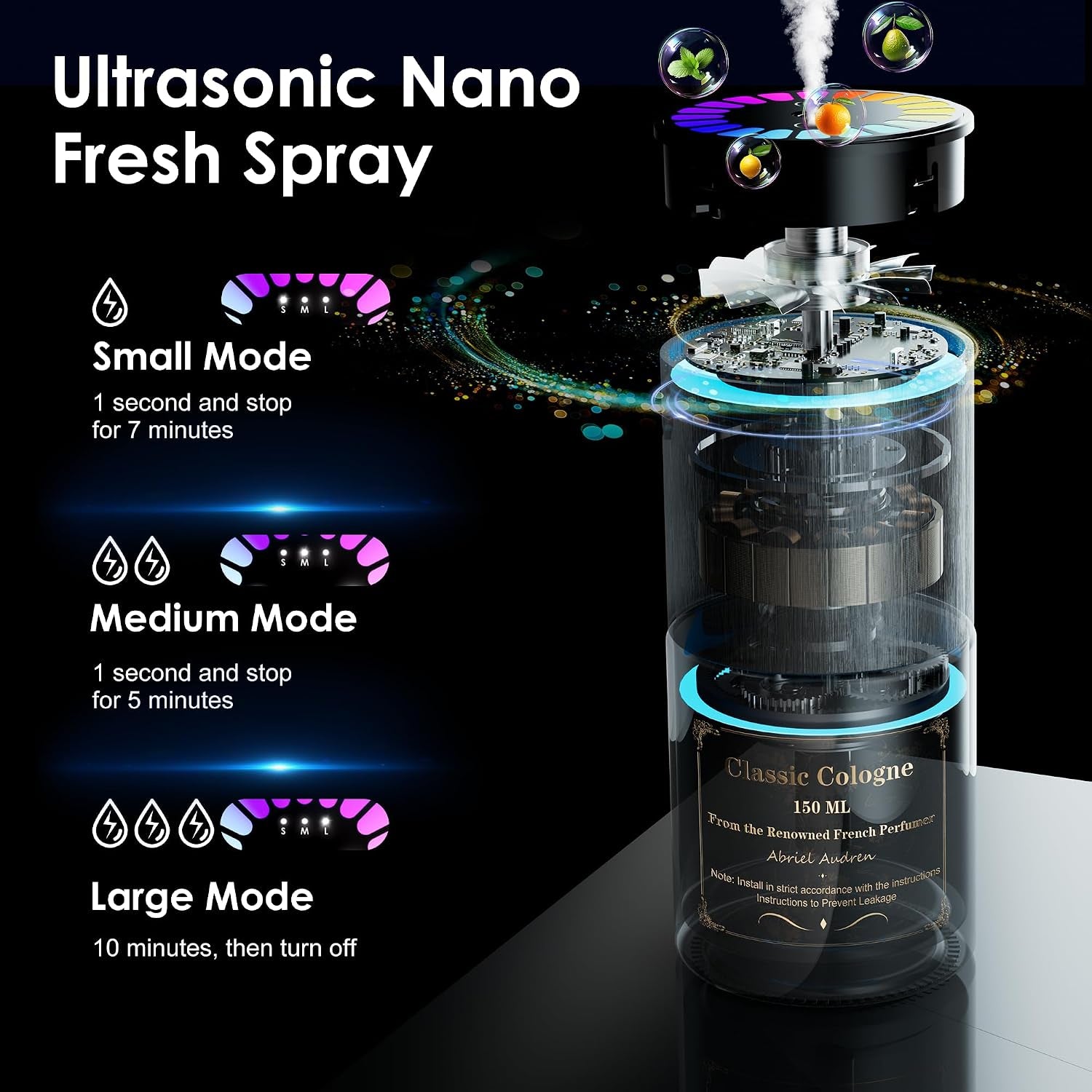 Car Air Freshener, Smart Car Air Freshener, Music-Synced RGB Ambient Lights with Auto On/Off, 150Ml, Suitable for Cars, Homes, Offices, Bedrooms (Lavender)