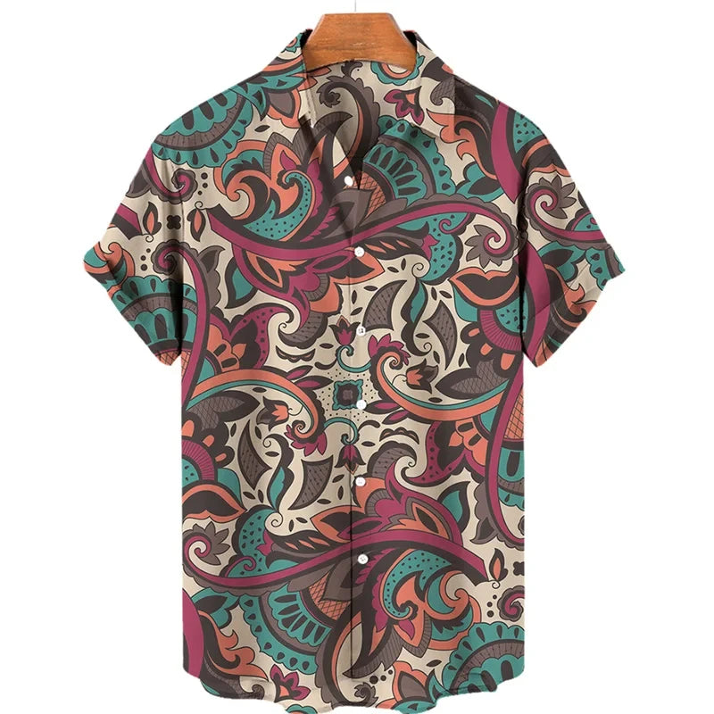 Luxury Baroque Style Shirt for Men Clothing 3D Printed Hawaiian Beach Shirts Short Sleeve Y2K Tops Vintage Lapel Man Clothes
