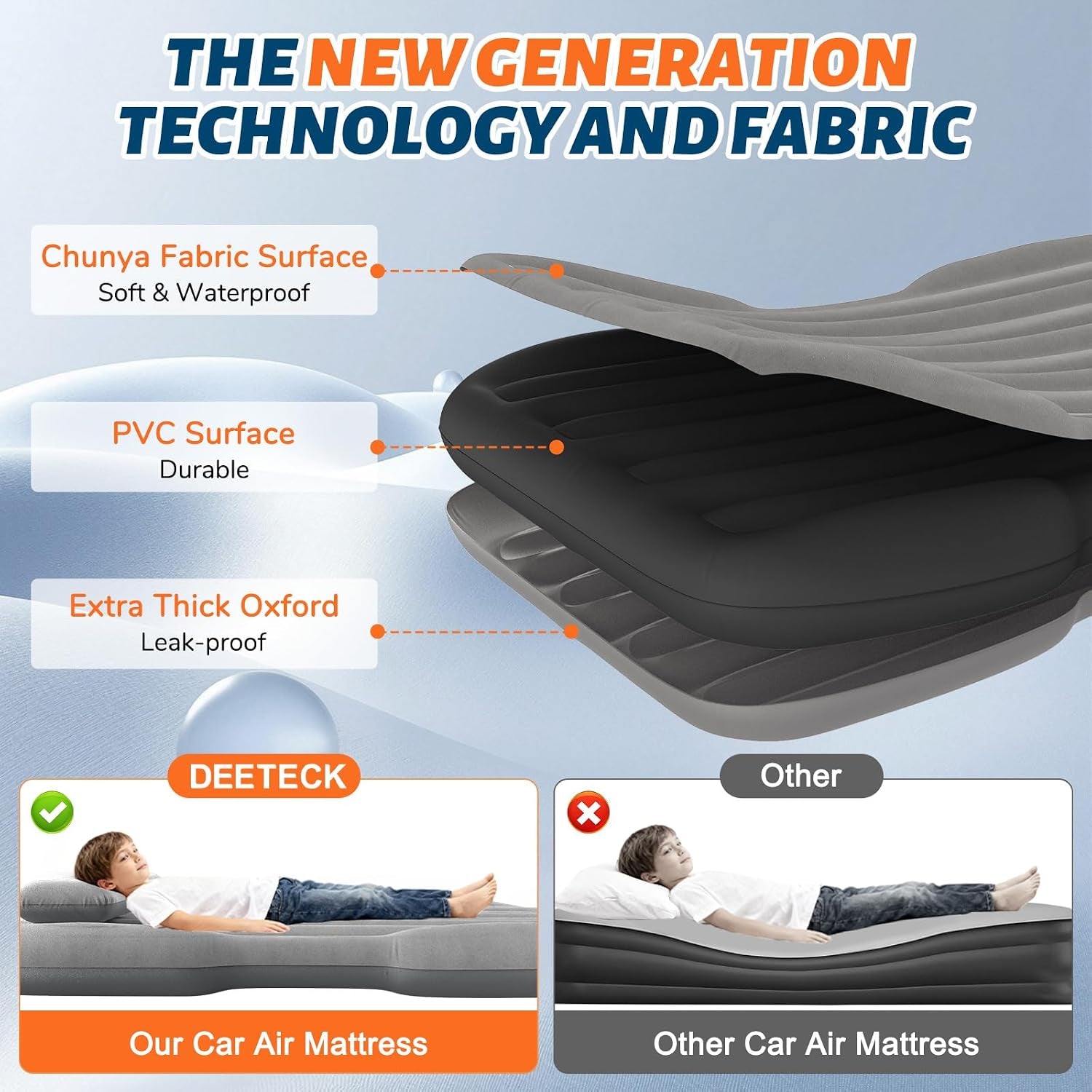 Thickened Inflatable Car Mattress for Back Seat - SUV Air Mattress Bed for Camping & Road Trips, Portable Car Blow up Mattress with Cup Holder, 2 Pillows & Carry Bag - Grey