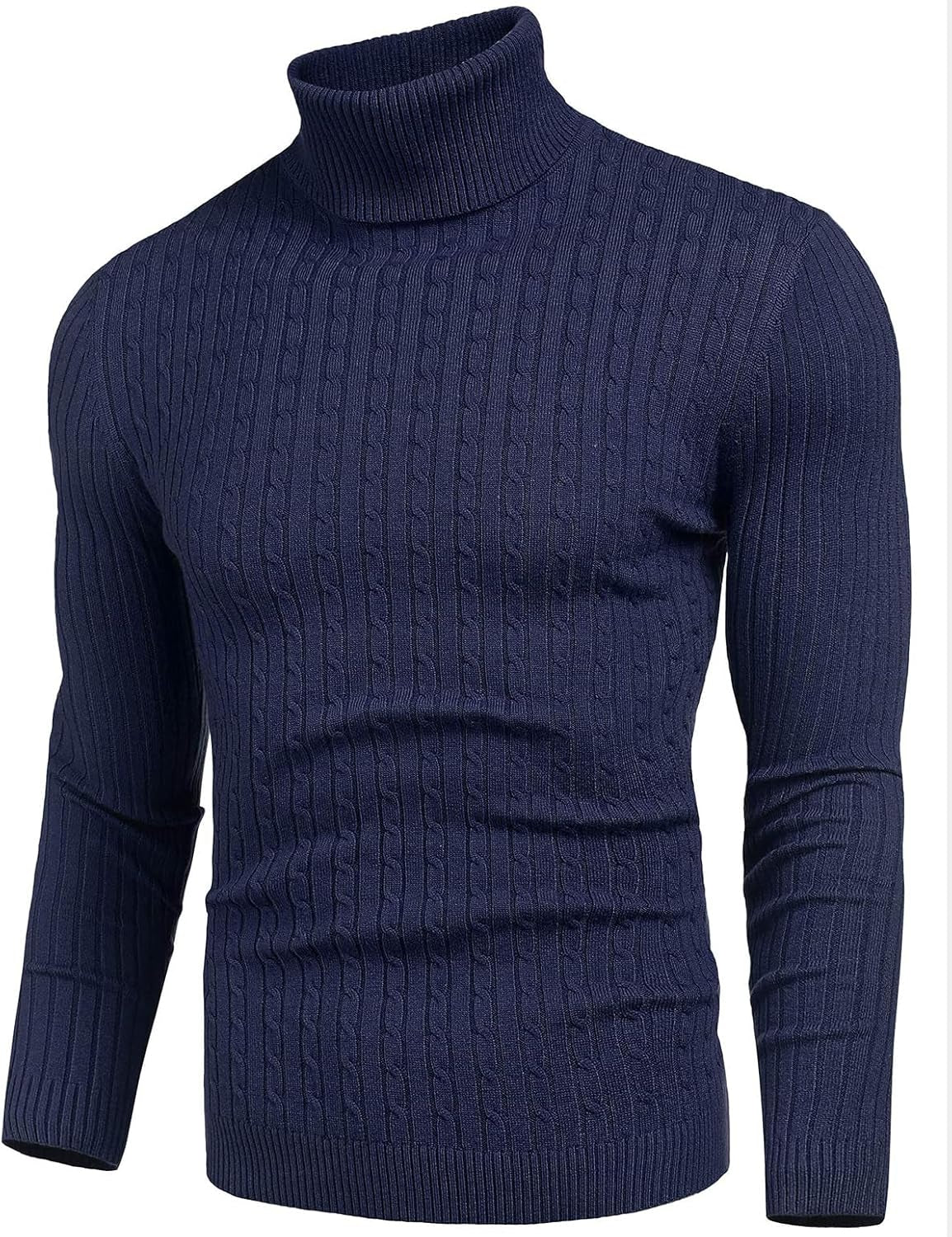 Mens Slim Fit Turtleneck Sweater Cable Knit Thermal Pullover Sweater