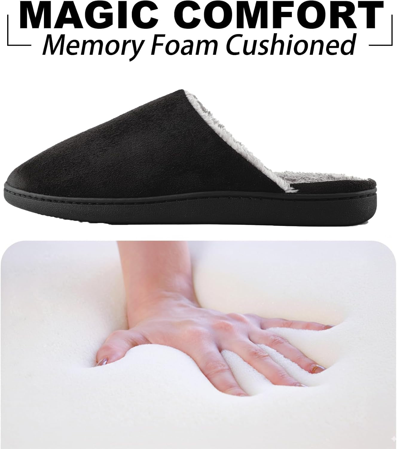Men'S Furry Slippers Memory Foam House Shoes US 8-14/EU 41-47 | Warm Soft Fleece Lining, Cushioned Memory Foam, Non-Slip, Machine Washable, Slip-On Slippers for Indoor Outdoor Travel Use