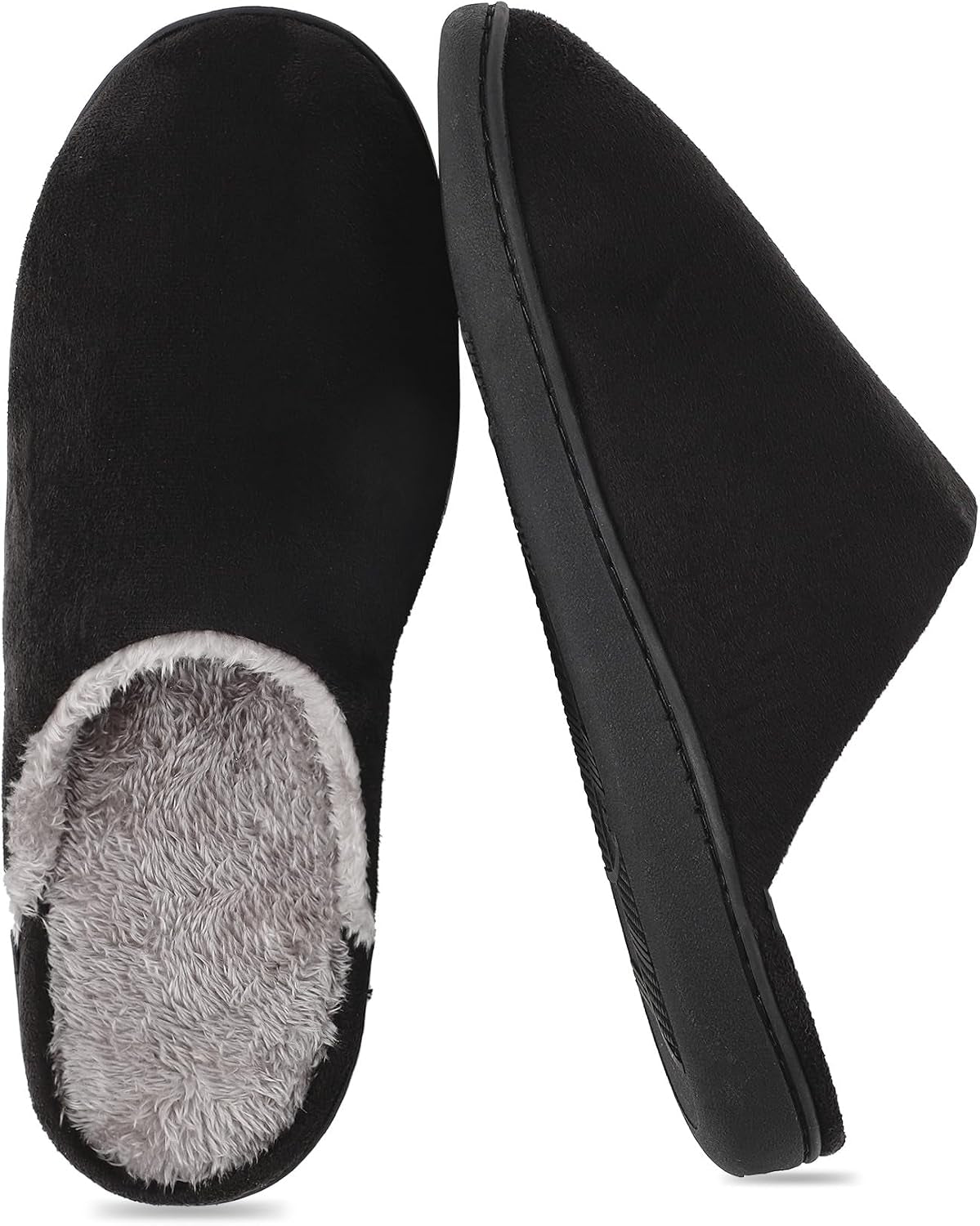 Men'S Furry Slippers Memory Foam House Shoes US 8-14/EU 41-47 | Warm Soft Fleece Lining, Cushioned Memory Foam, Non-Slip, Machine Washable, Slip-On Slippers for Indoor Outdoor Travel Use
