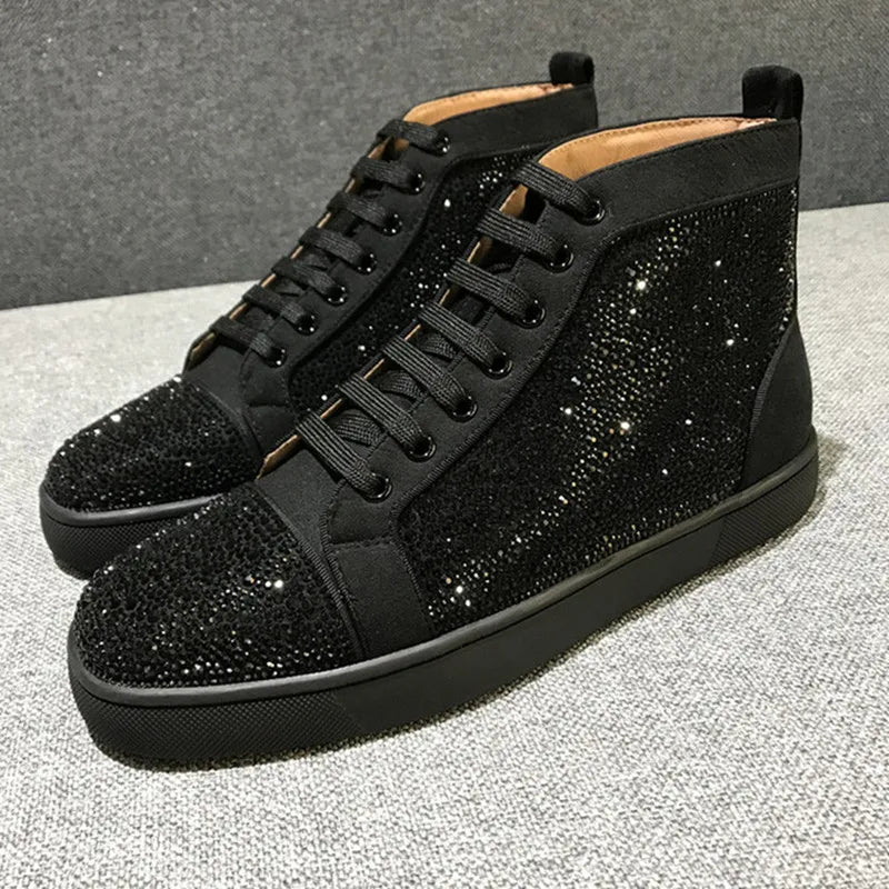 Bling Crystal Fashion Breathable Men'S Sneakers Lace up Precious Flats Men Large Size Walking Casual Men Shoes