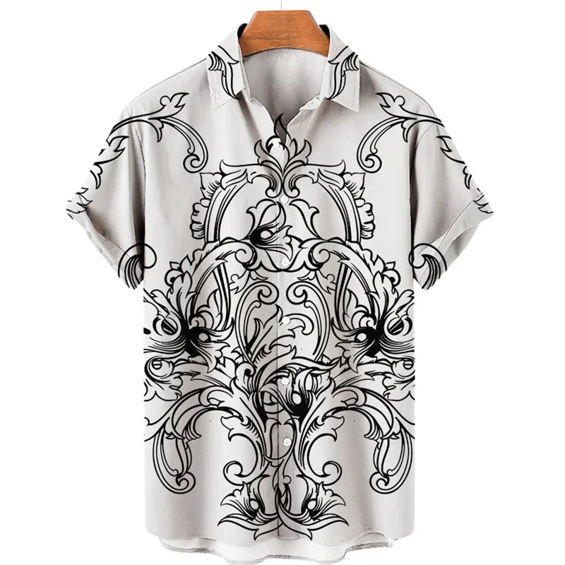 Luxury Baroque Style Shirt for Men Clothing 3D Printed Hawaiian Beach Shirts Short Sleeve Y2K Tops Vintage Lapel Man Clothes