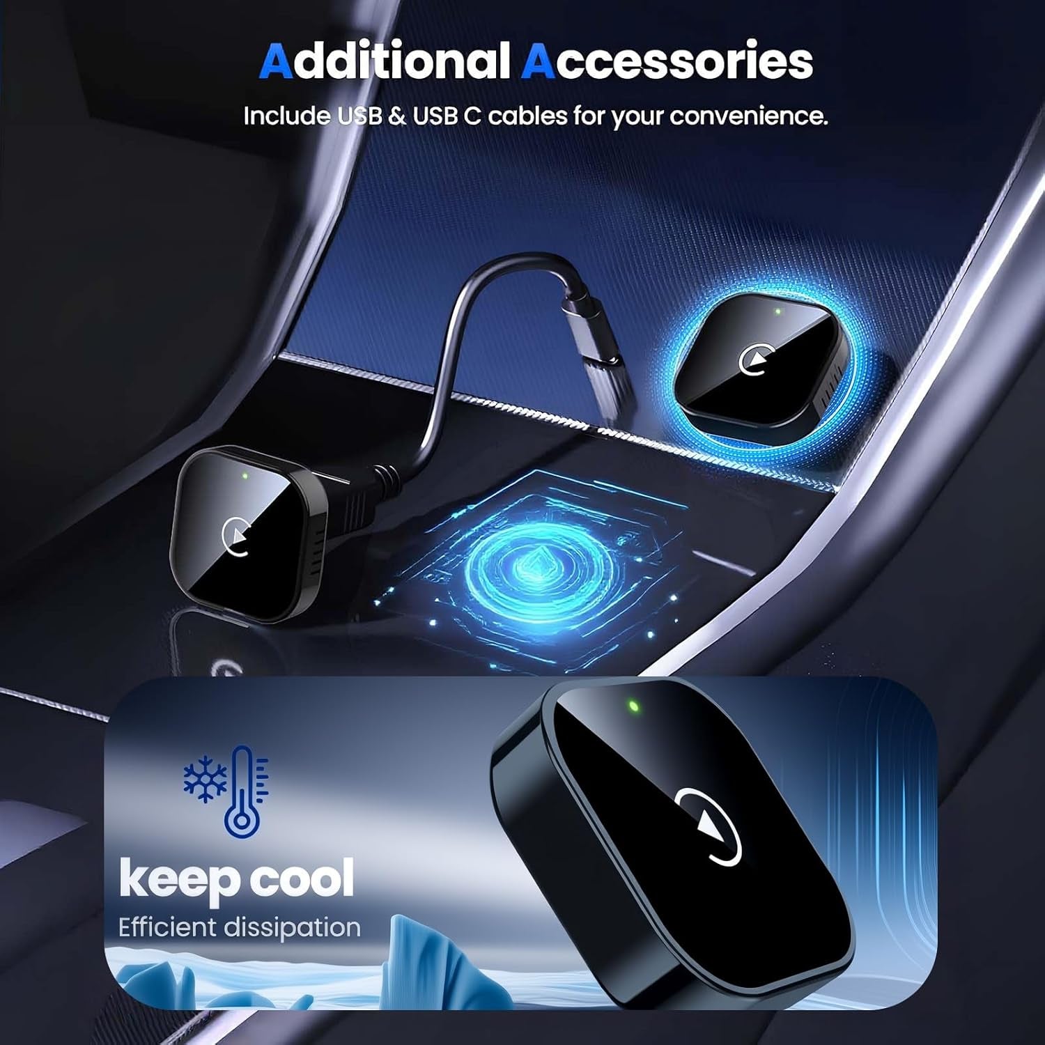 Wireless Carplay Adapter for Apple Iphone & Android, 2-In-1 | Fast Auto-Connect, Stable Connection, Mini Size Plug，Apple Iphone & Android, 2-In-1 Adapter, Convert Wired to Wireless Dongle