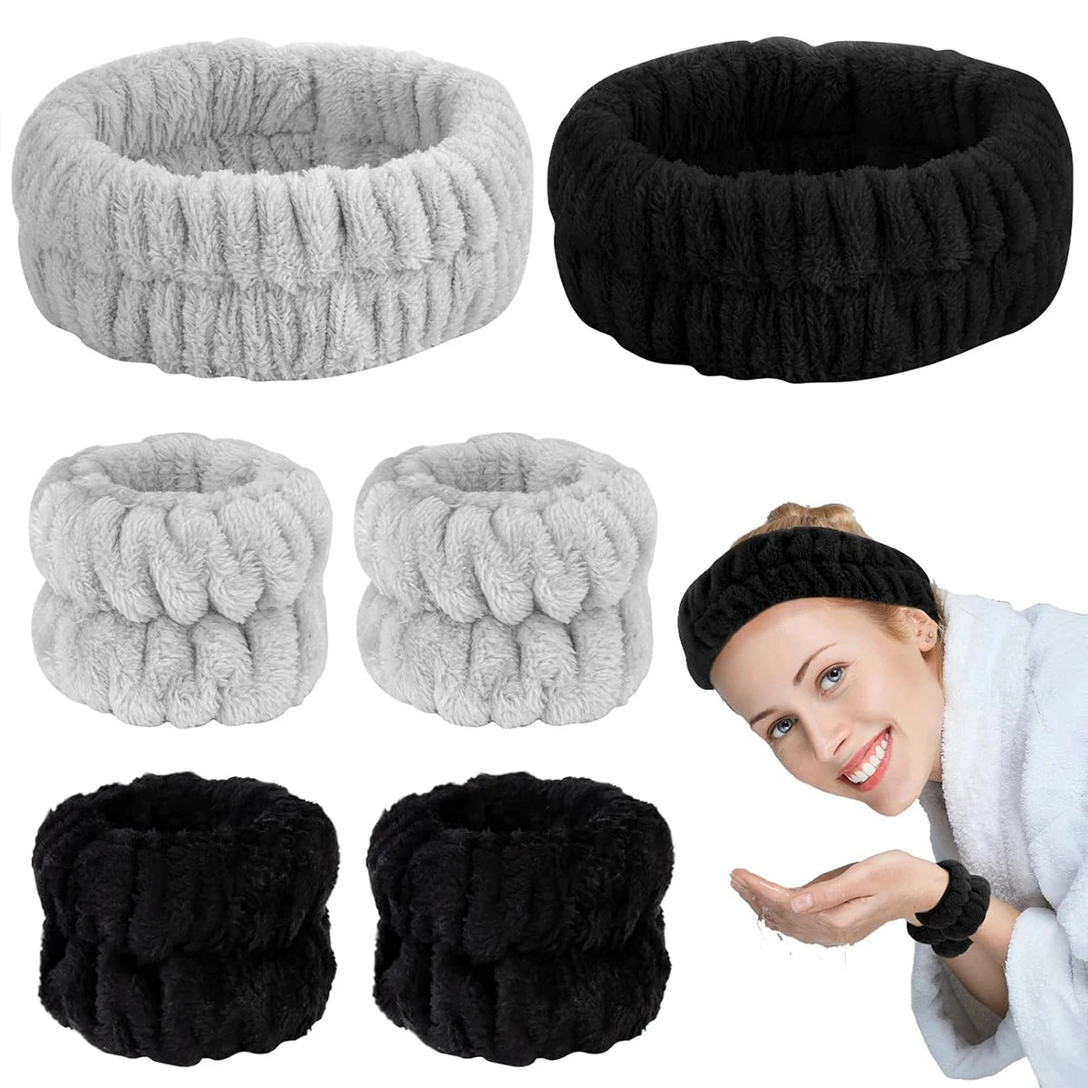 3Pcs Face Wash Wristband Set Women'S Headband Wristbands Absorbent Waterproof Wristbands Makeup Face Wash Hair Bands