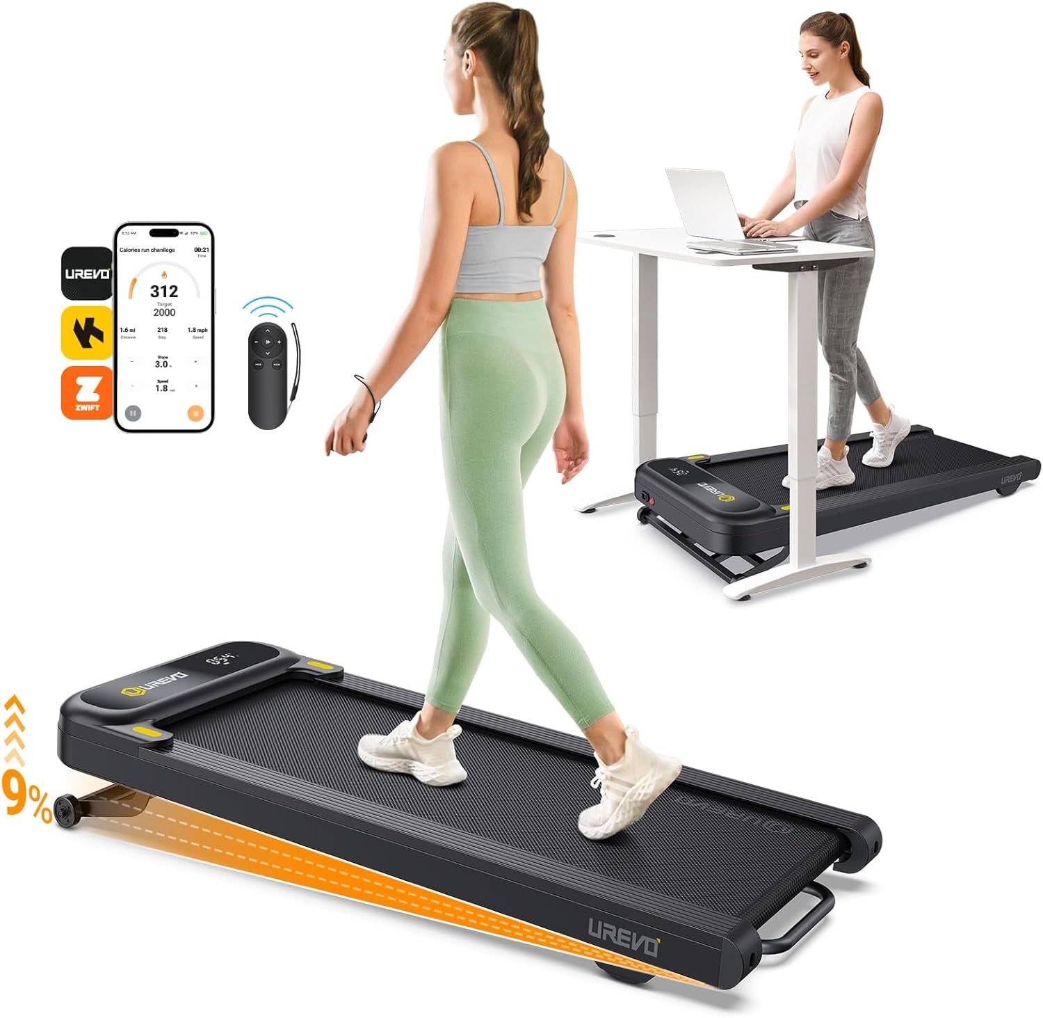 Smart Treadmill with 9% Auto Incline, Hiking and Running Walking Pad Treadmills for Home Office, Treadmill with  APP, AI Powered Music Course, HIIT Programs Synced to Scenic Route, One-Click Mute