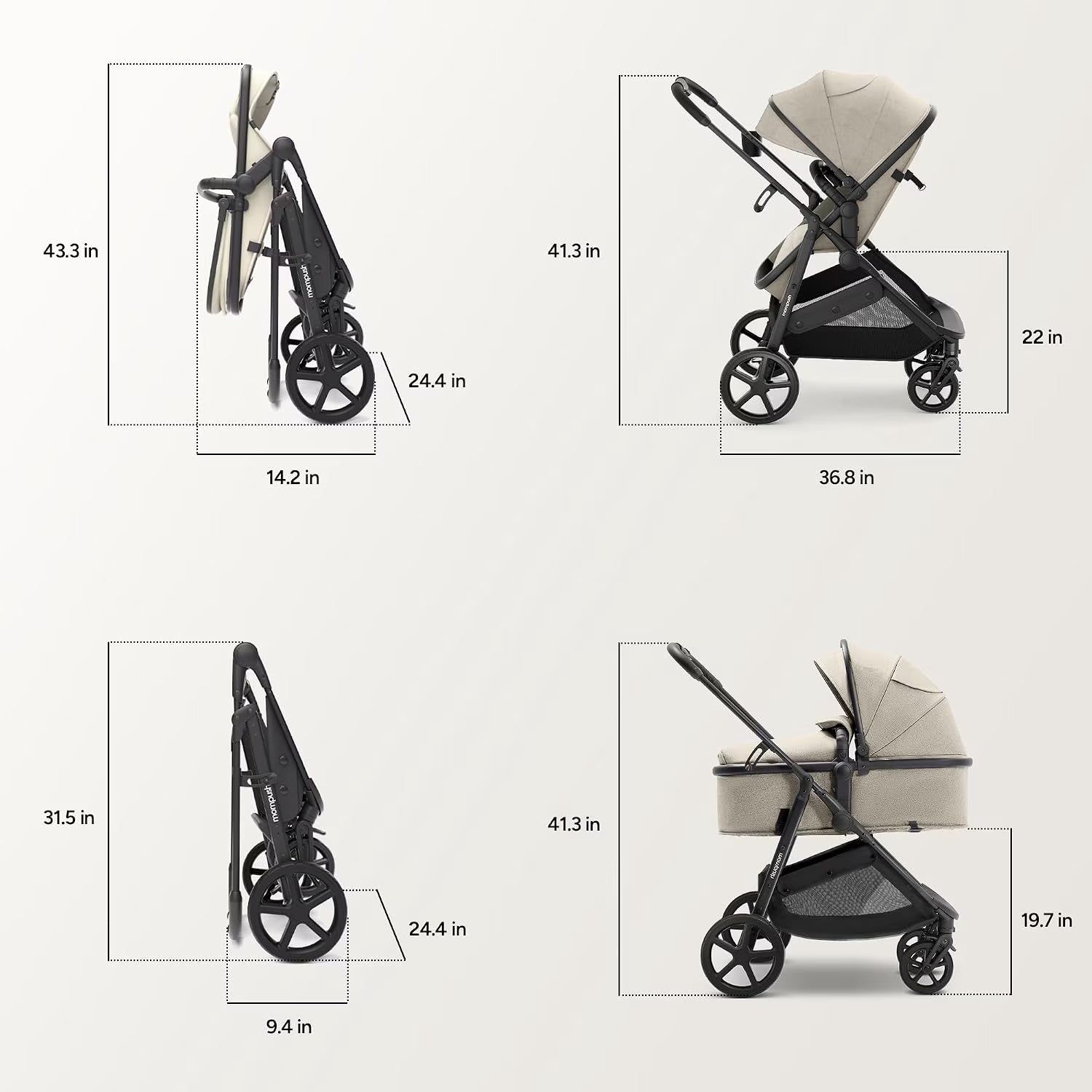 Wiz 2-In-1 Baby Stroller with Bassinet Mode, Reversible Seat and Large Canopy, Khaki, 22.3LB, Unisex