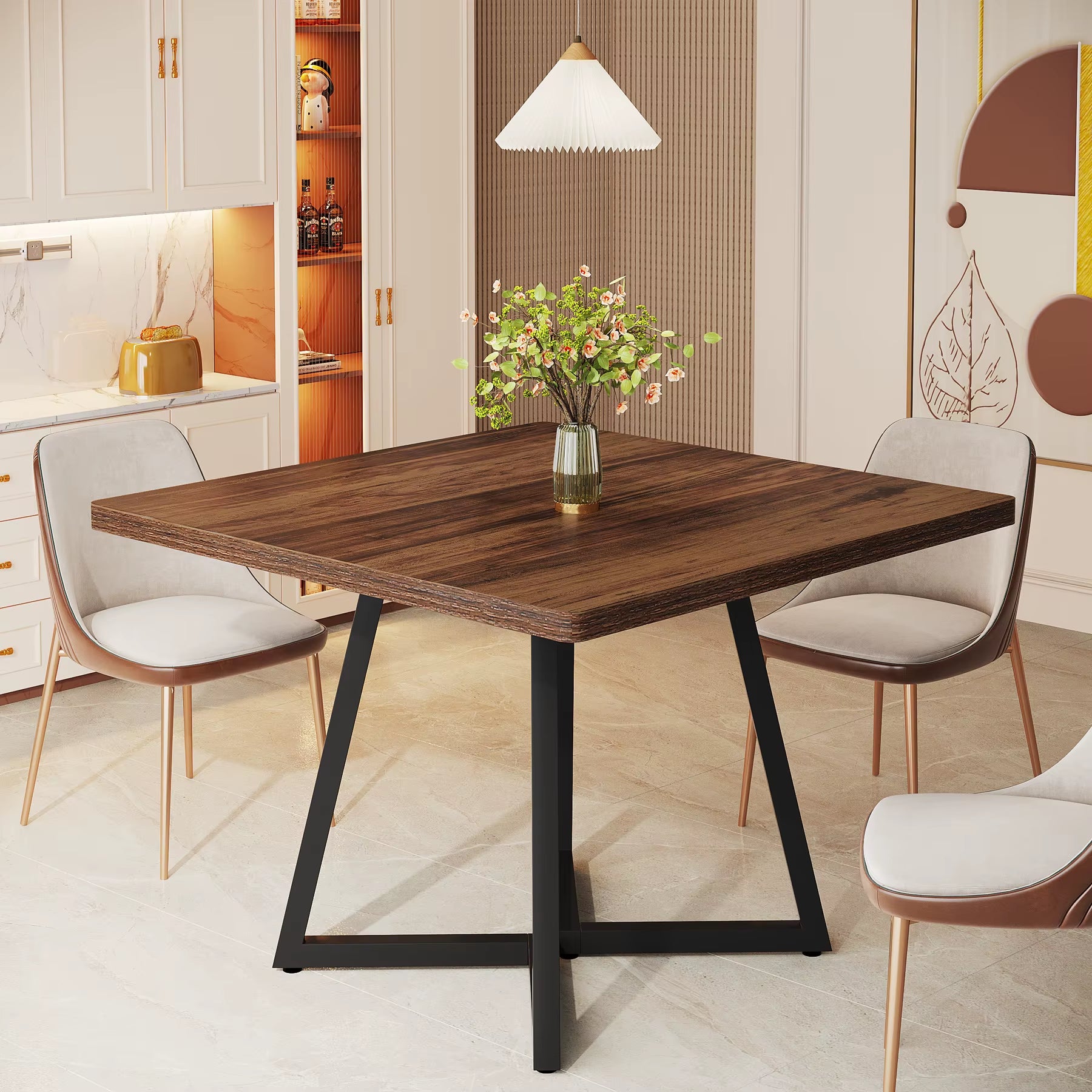 31.5" Square Dining Table for Small Space, 4-Person Compact Kitchen Table for Apartment & Cafe Style Dining, Rustic Brown