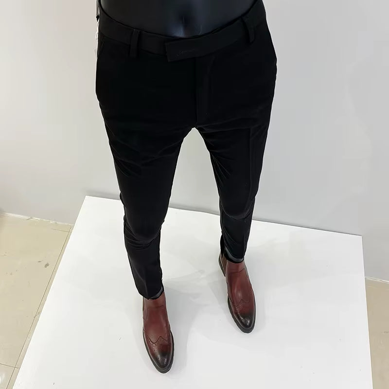 Men Suit Pants Hombre Pantalones 2026 Spring Stretch Slim Formal Trousers for Men Fashion Casual Stripe Dress Pants Men Clothing