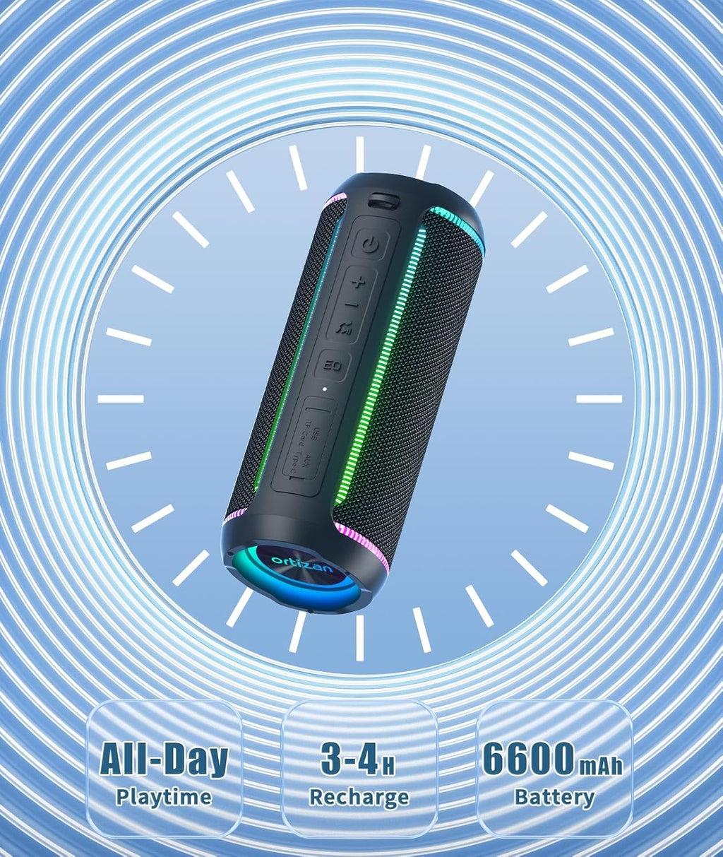 X30 Portable Bluetooth Speaker (3Rd Gen), 40W Loud Bass, Black | IPX7 Waterproof for Pool Parties & Outdoor Adventures, 30-Hour Battery, Beat-Synced LED Lights, Wireless Stereo Pairing
