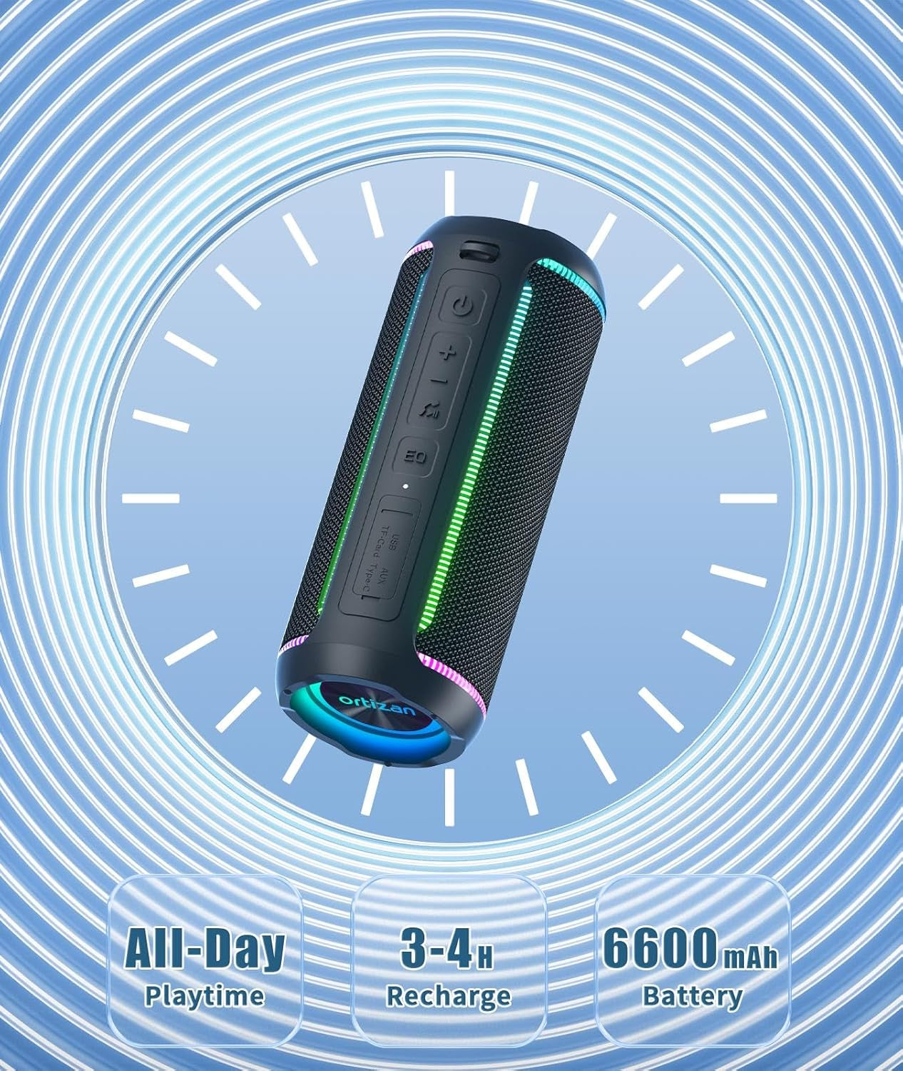 X30 Portable Bluetooth Speaker (3Rd Gen), 40W Loud Bass, Black | IPX7 Waterproof for Pool Parties & Outdoor Adventures, 30-Hour Battery, Beat-Synced LED Lights, Wireless Stereo Pairing