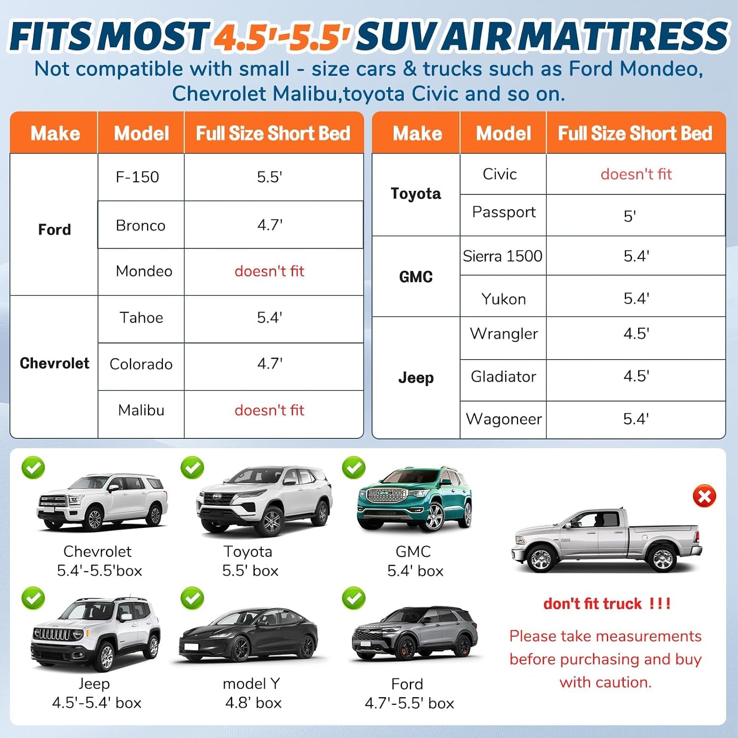 Thickened Inflatable Car Mattress for Back Seat - SUV Air Mattress Bed for Camping & Road Trips, Portable Car Blow up Mattress with Cup Holder, 2 Pillows & Carry Bag - Grey