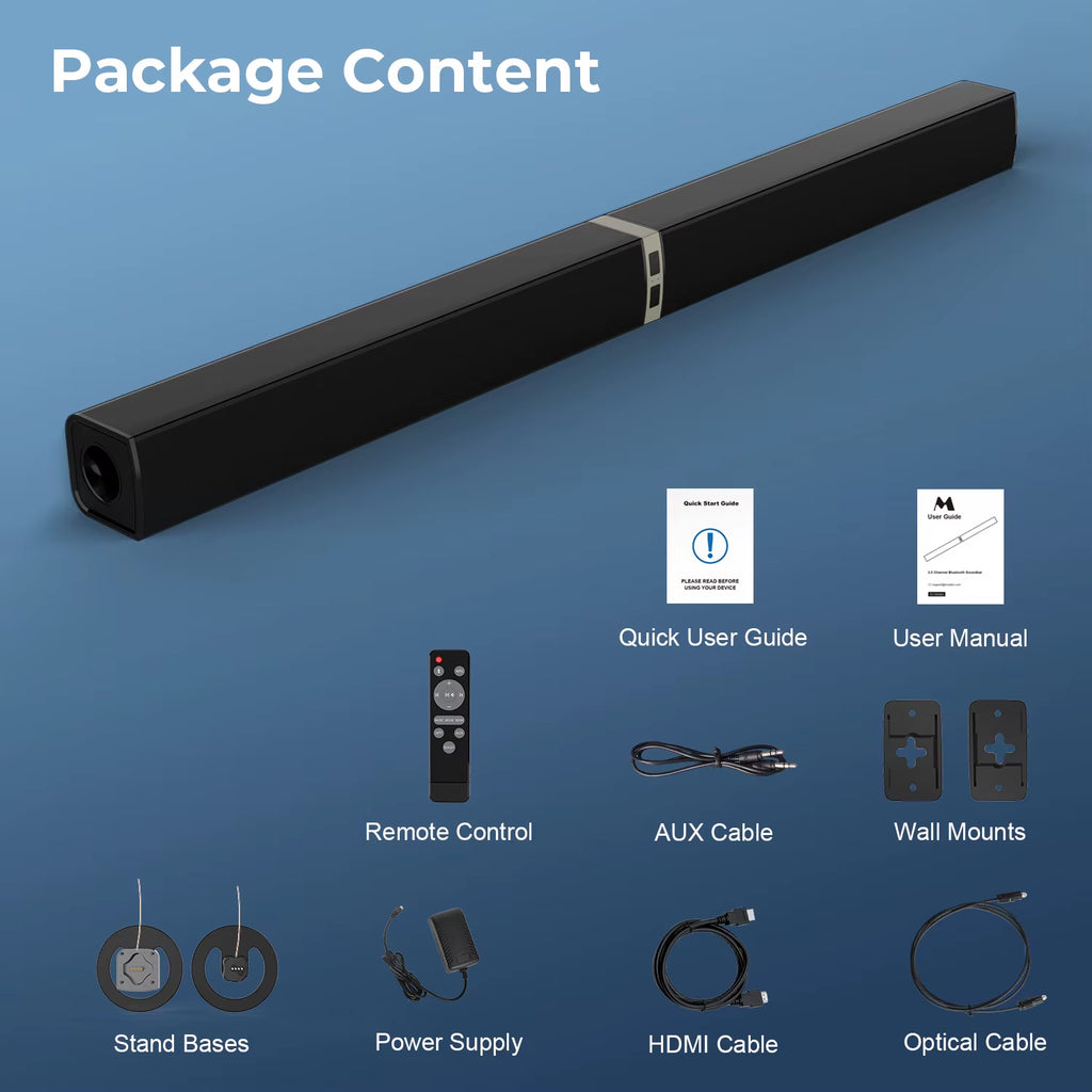 KY2020D Home Theater System Speaker Soundbar Surround Sound Wireless Sound Bars for TV with ARC/OPT/BT/AUX Connections