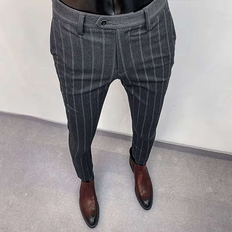 Men Suit Pants Hombre Pantalones 2026 Spring Stretch Slim Formal Trousers for Men Fashion Casual Stripe Dress Pants Men Clothing