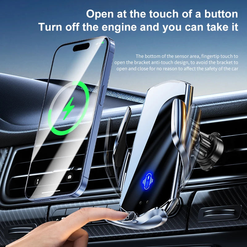 Car Mount Wireless Charging Stand Vehicle Phone Mounts Car Phone Holder Automatic Quick Release Button for Samsung Huawei Iphone