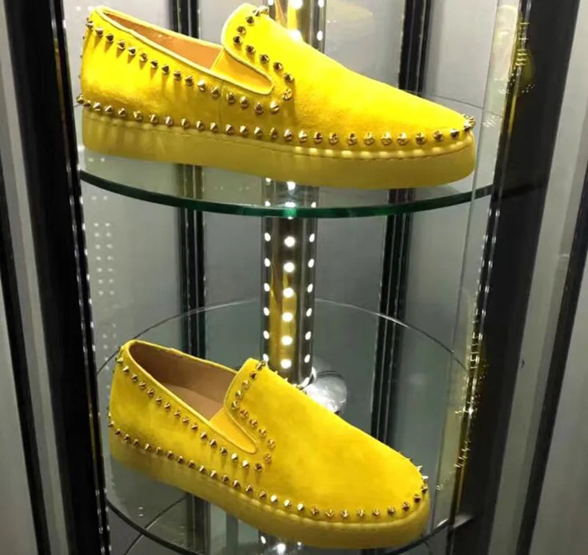 2020 Brand  Flock Loafers Men Casual Spikes so Cool Shoes Men Flats Slip-On Sneakers Leisure Big Size Yellow Color
