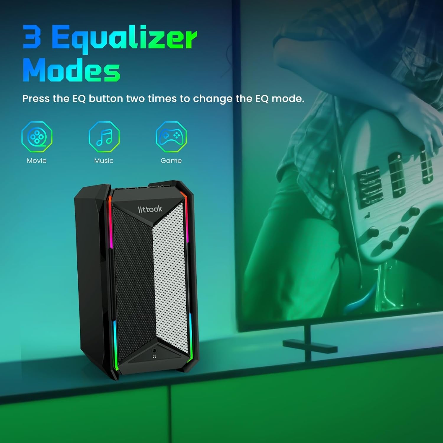 Computer Speakers for Music and Gaming, DC Adapter Powered Speakers for Desktop PC or Laptop, Bluetooth 5.3 Desktop Speaker, 10 RGB Modes, 3.5Mm Aux In, Headphone Port, Type-C Port, 30W, 3 EQ