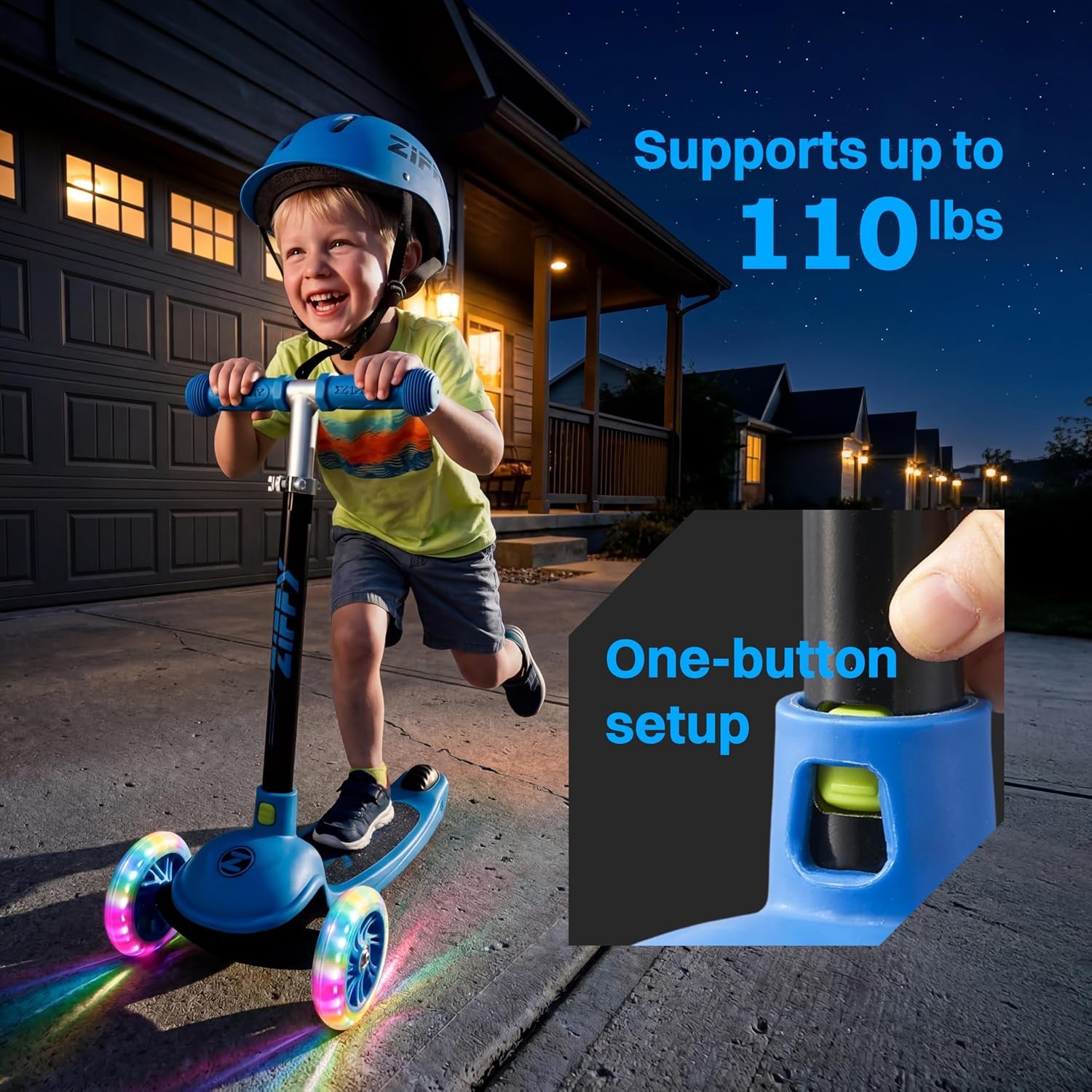 JOVA  Multicolor 3 Wheel Scooter for Kids 3-5, Toddler Kick Scooters with LED Light-Up Wheels for Boys and Girls, 5 Adjustable Height and Lean-To-Steer Design, Support up to 110 Lbs