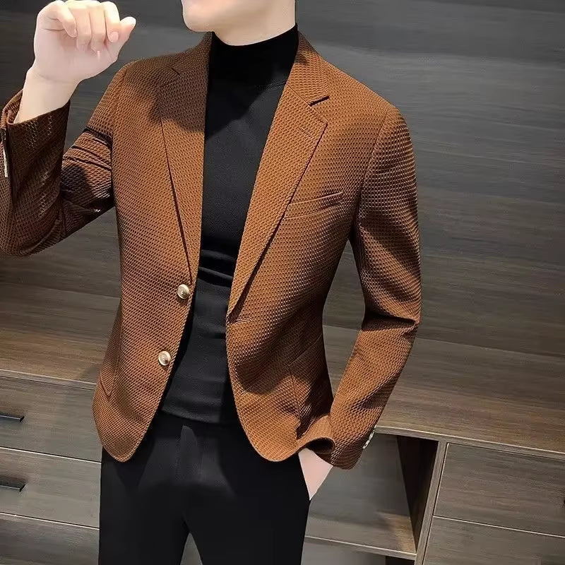 White Brown Jacket for Men Plaid Party Coats Man Suits and Blazers Summer Clothing Casual Menswear Premium Luxury Designer