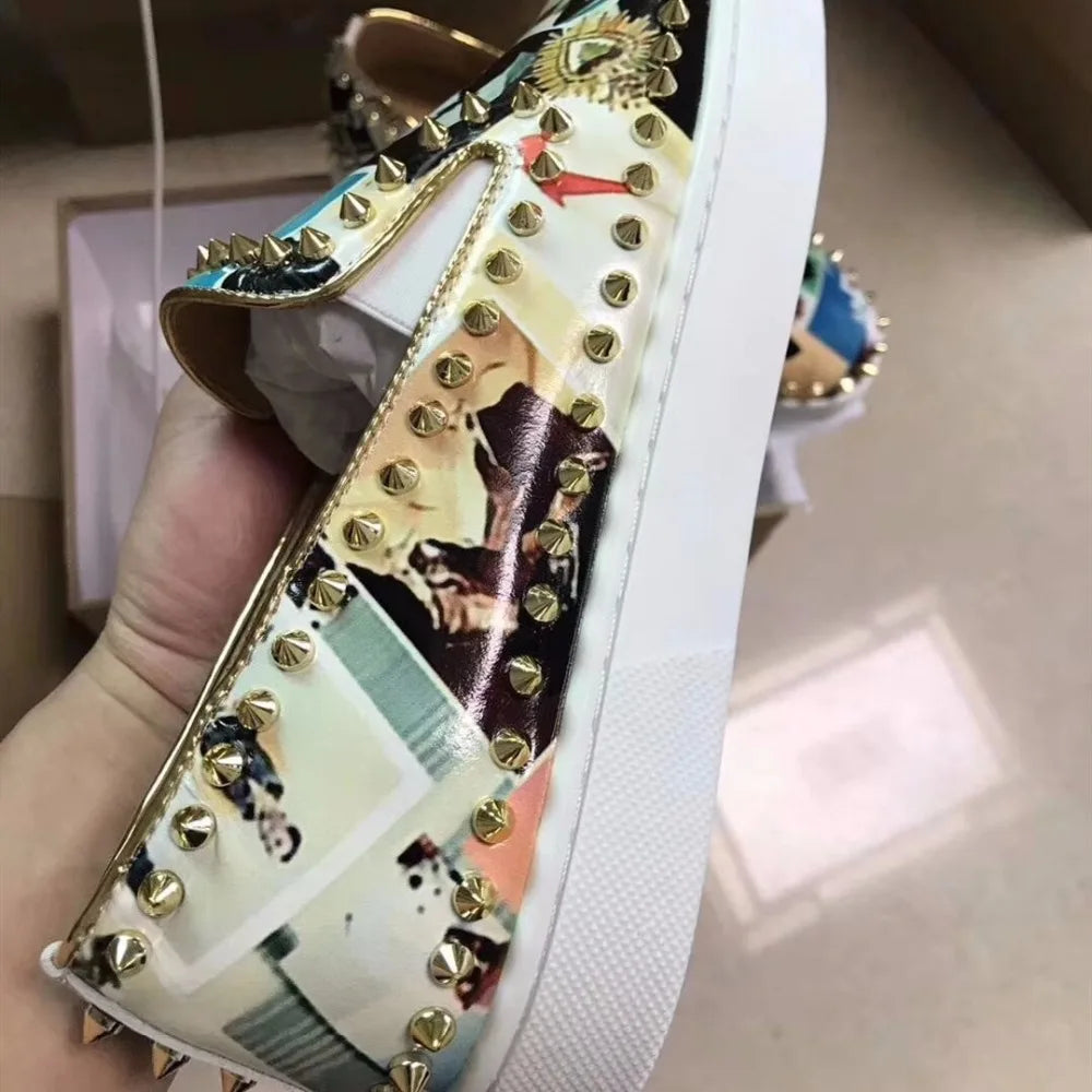 Male Comfortable Random Pattern Loafers Men Casual Shoes Party Dress Shoes Men Flats Rivet Sneakers Mixed Color