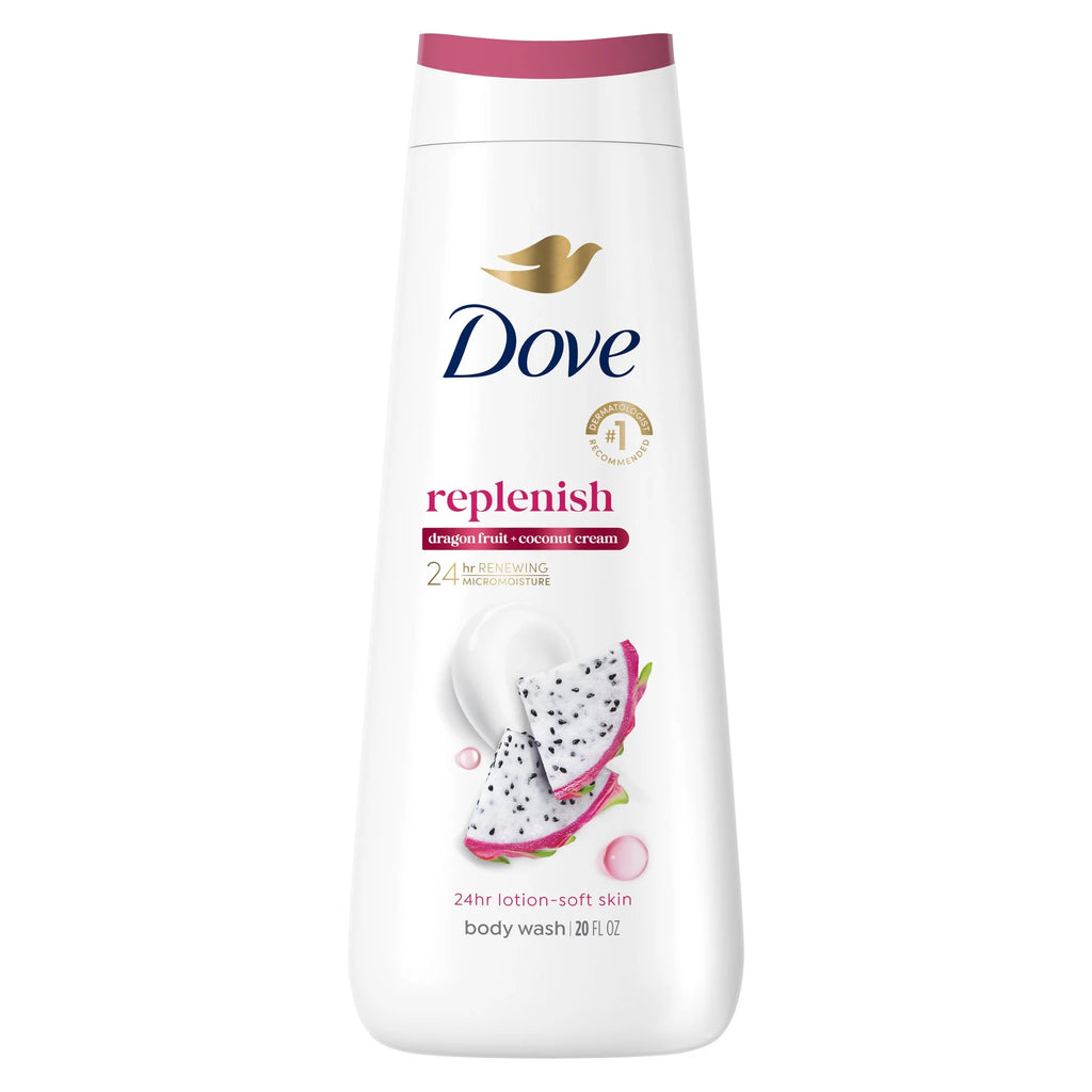Body Wash for 24Hr Lotion-Soft Skin Replenish Dragon Fruit and Coconut Cream Moisturizing Skin Cleanser with No Sulfates No Parabens, 20 Fl Oz