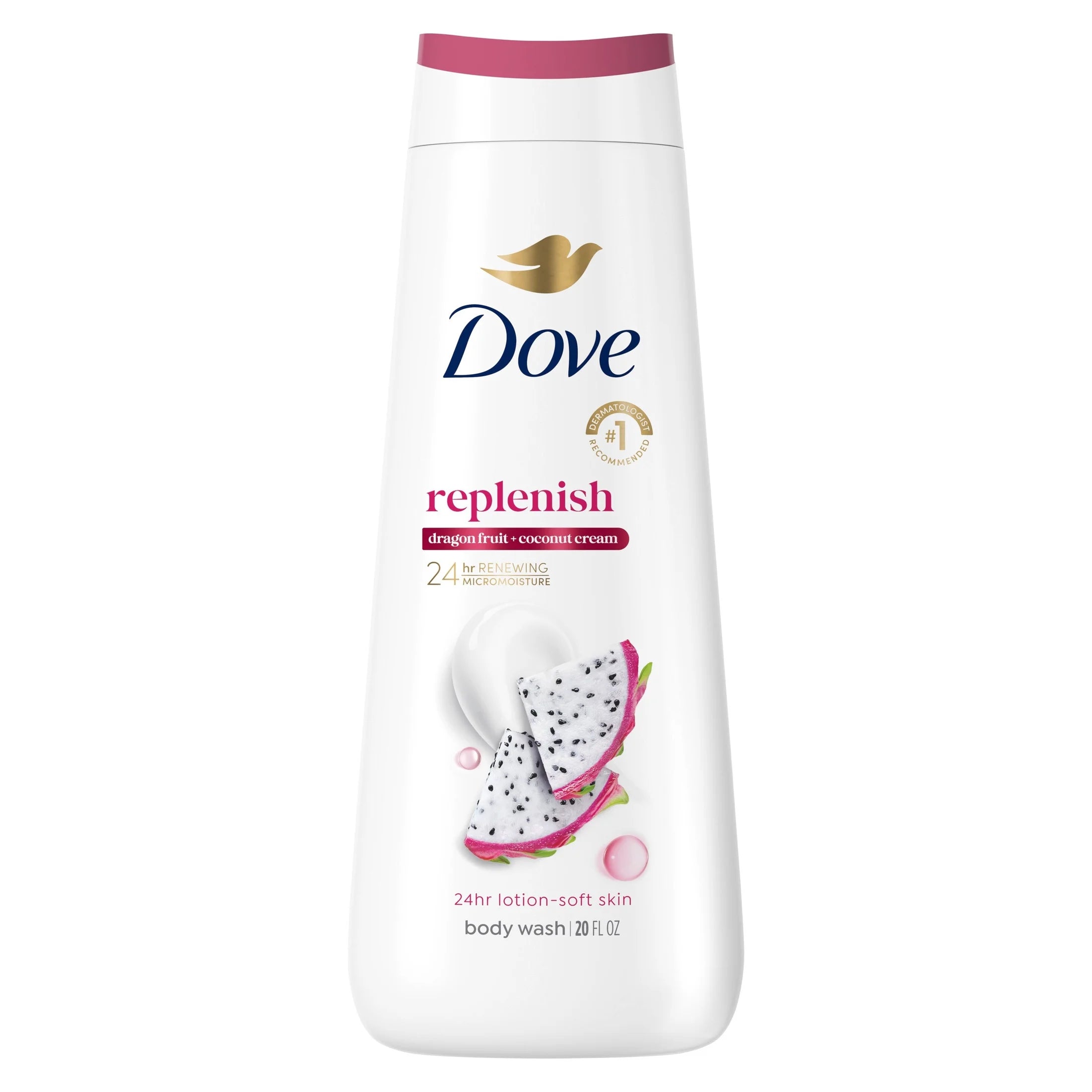 Body Wash for 24Hr Lotion-Soft Skin Replenish Dragon Fruit and Coconut Cream Moisturizing Skin Cleanser with No Sulfates No Parabens, 20 Fl Oz