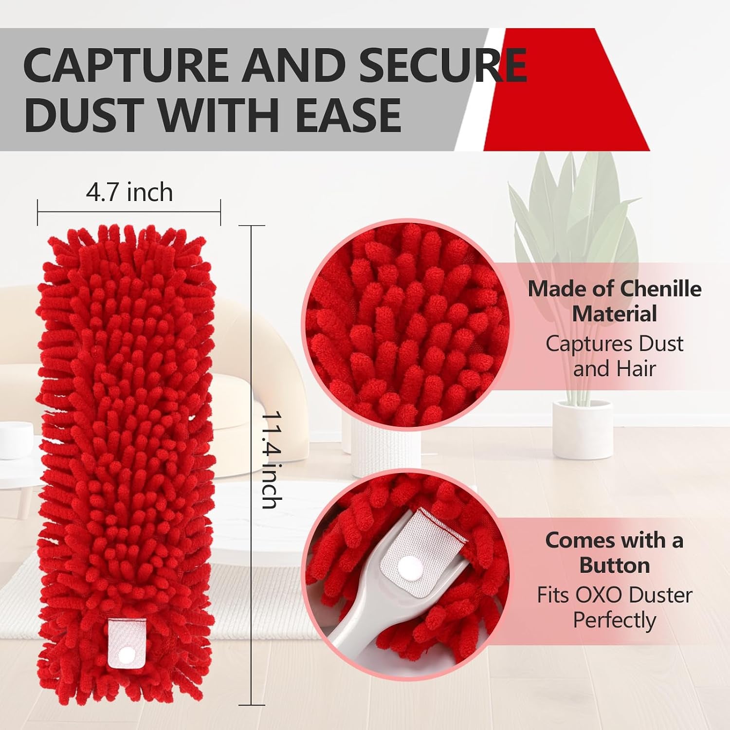 Reusable Duster Refills Compatible with OXO & for MR.SIGA Duster | Washable Microfiber Dusters Refill for OXO Good Grips Extendable Duster for Cleaning, 2 Pack (Handle Is Not Included)