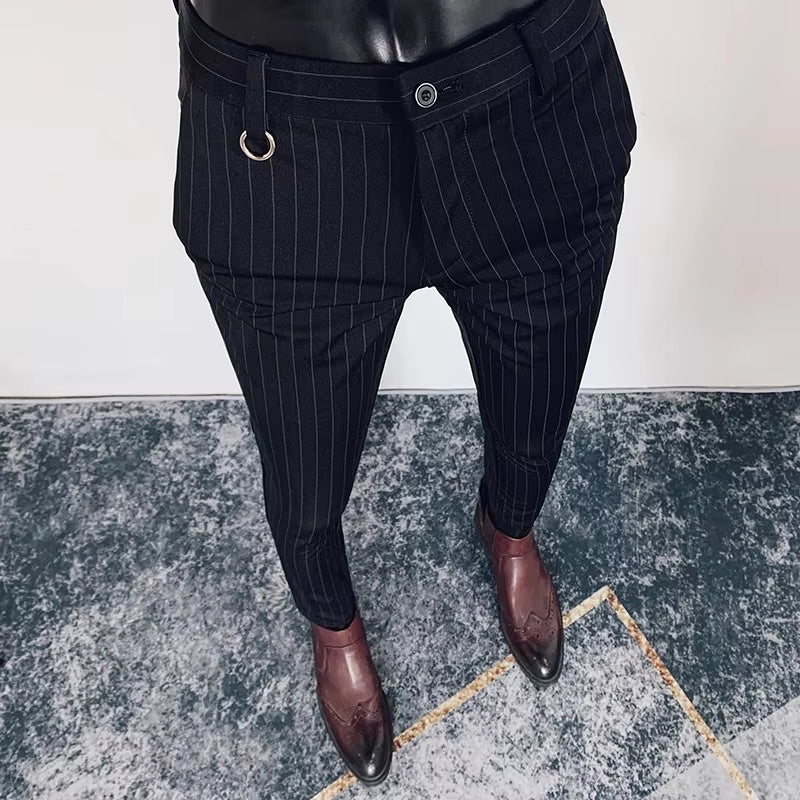 Men Suit Pants Hombre Pantalones 2026 Spring Stretch Slim Formal Trousers for Men Fashion Casual Stripe Dress Pants Men Clothing