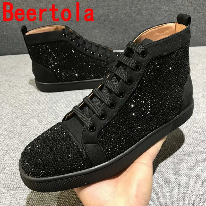 Bling Crystal Fashion Breathable Men'S Sneakers Lace up Precious Flats Men Large Size Walking Casual Men Shoes