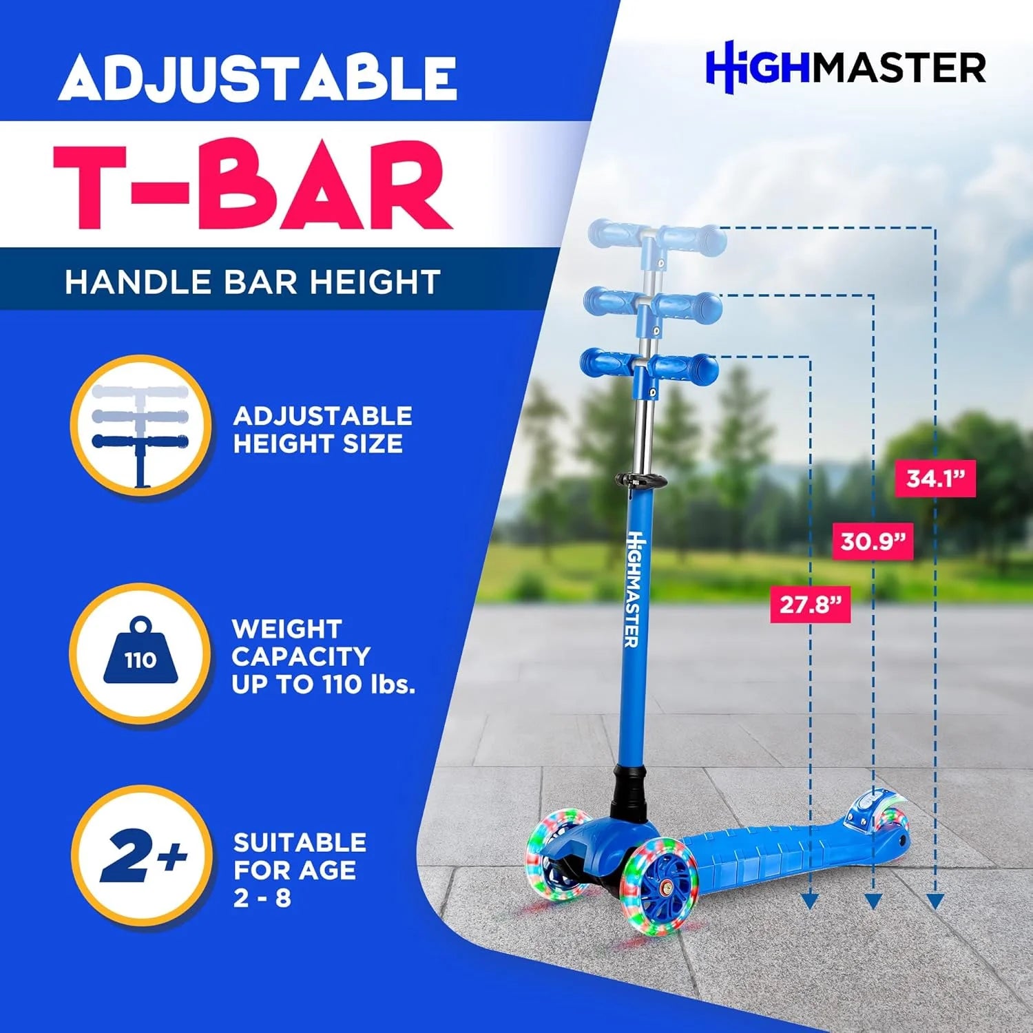 Kids Scooter – 3 Wheel Kick Scooter for Children and Toddlers – Adjustable Handlebar with LED Wheel Lights – Indoor and Outdoor Fun