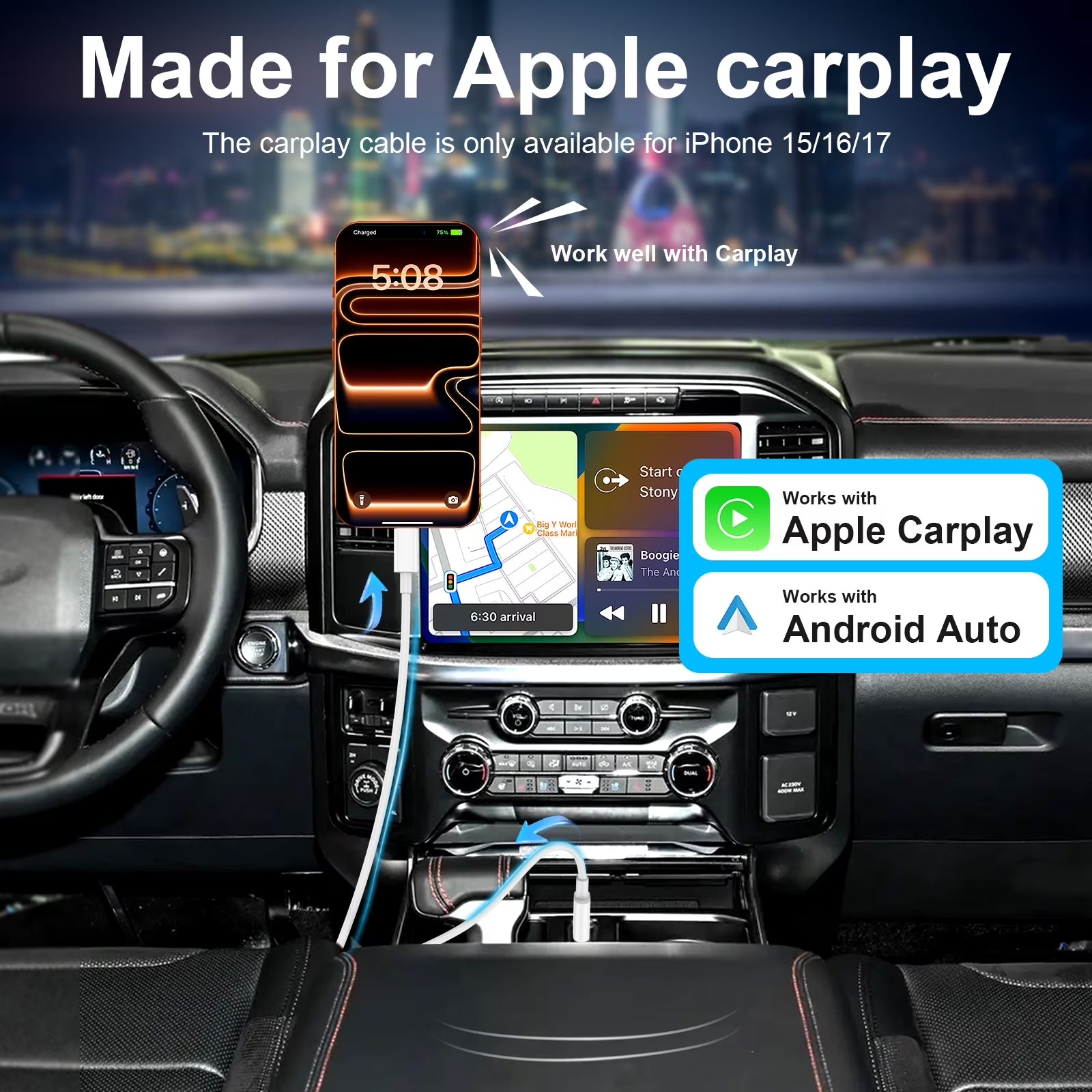 3.3FT Car Carplay Cable for Iphone 17 16 15 Pro plus Pro Max Air, 3Pack USB a to C Cable Compatible with Iphone 17 16 15,Type C Charger for Ipad Pro/Air/Mini,For Galaxy S25 S24