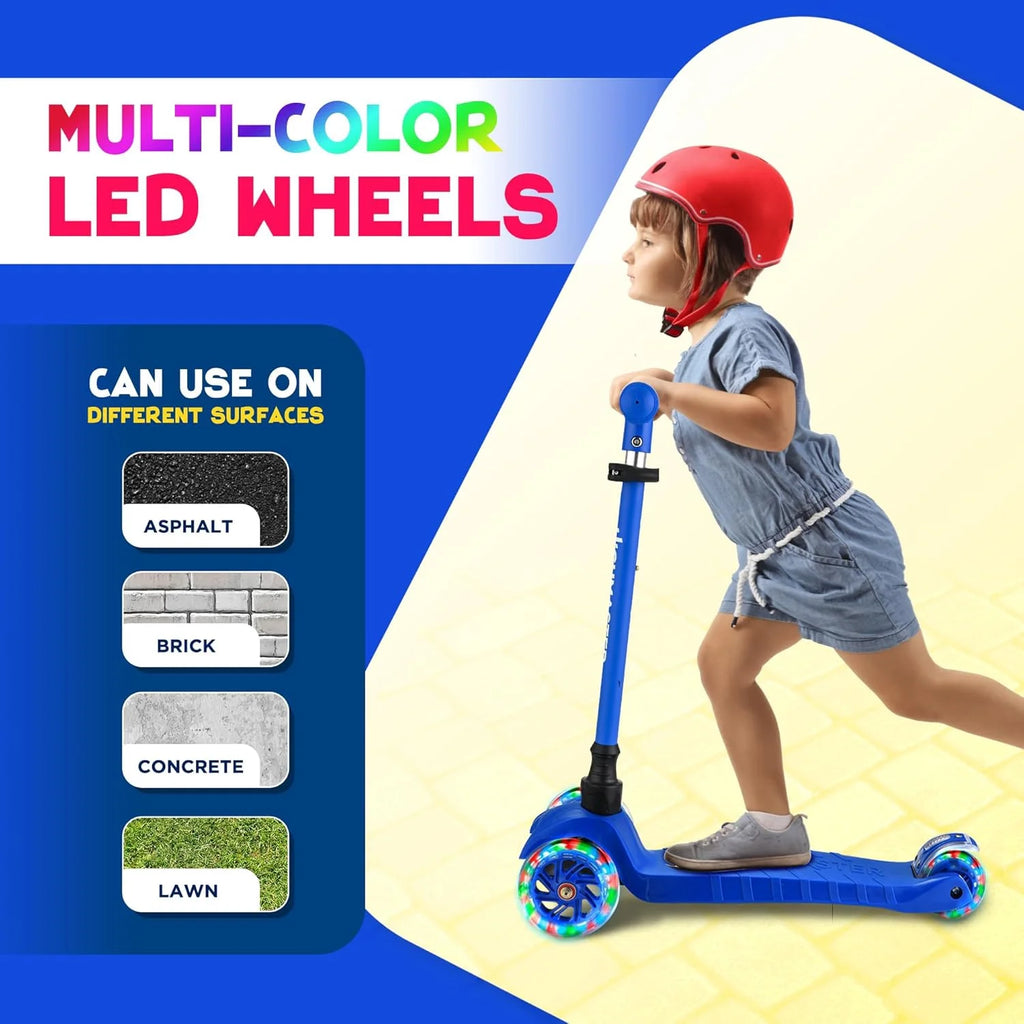 Kids Scooter – 3 Wheel Kick Scooter for Children and Toddlers – Adjustable Handlebar with LED Wheel Lights – Indoor and Outdoor Fun