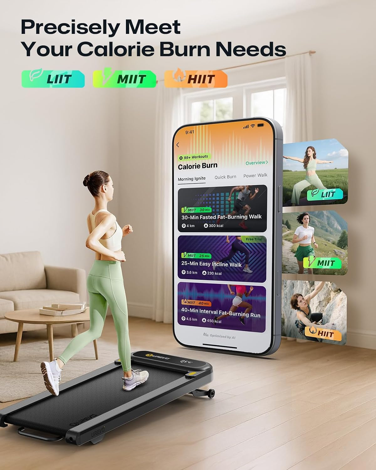 Smart Treadmill with 9% Auto Incline, Hiking and Running Walking Pad Treadmills for Home Office, Treadmill with  APP, AI Powered Music Course, HIIT Programs Synced to Scenic Route, One-Click Mute