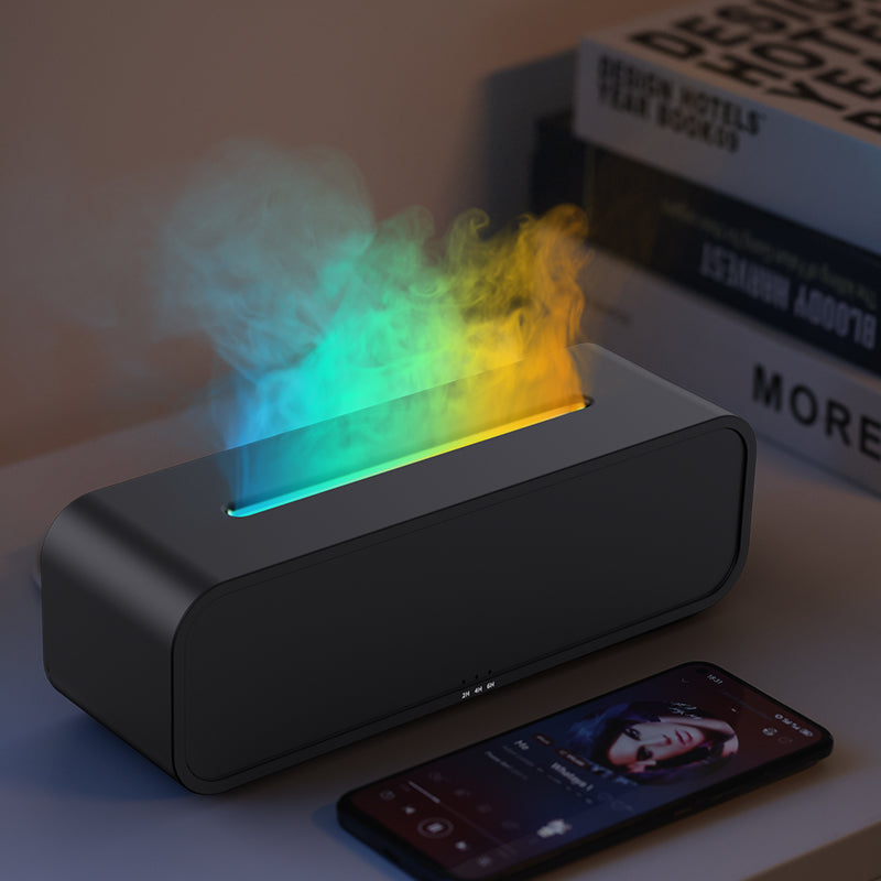 New Flame Dynamic Aroma Diffuser with Remote Control USB Essential Oil Aromatherapy Diffuser with Music-Synced Color-Changing Night