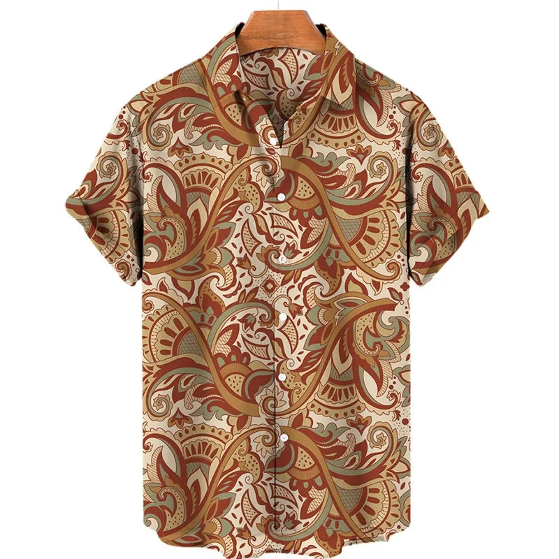 Luxury Baroque Style Shirt for Men Clothing 3D Printed Hawaiian Beach Shirts Short Sleeve Y2K Tops Vintage Lapel Man Clothes