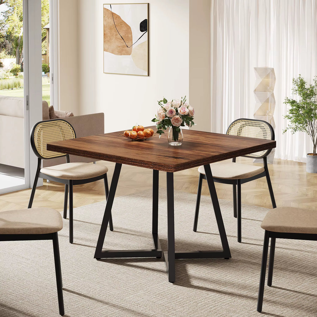 31.5" Square Dining Table for Small Space, 4-Person Compact Kitchen Table for Apartment & Cafe Style Dining, Rustic Brown