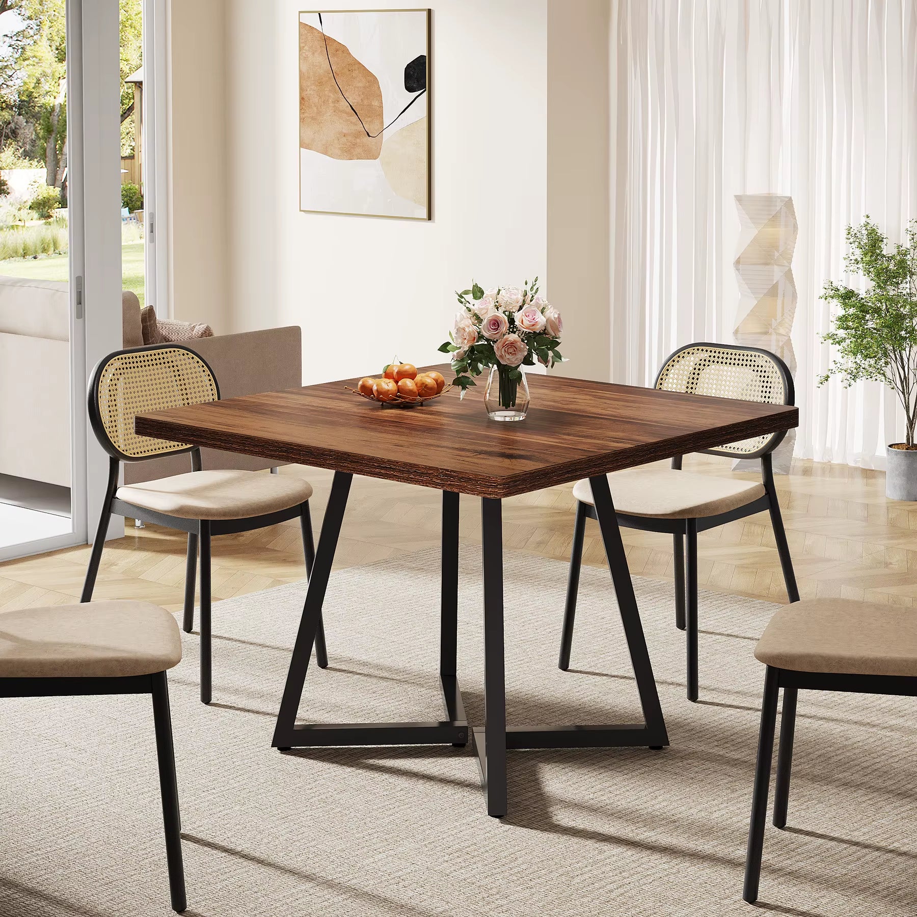 31.5" Square Dining Table for Small Space, 4-Person Compact Kitchen Table for Apartment & Cafe Style Dining, Rustic Brown