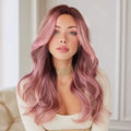 2026 New Fashion Ladies Transparent Lace Front Wig Pink Gradient Hair Tail Micro-Volume Synthetic Lace Wig-Sm9658