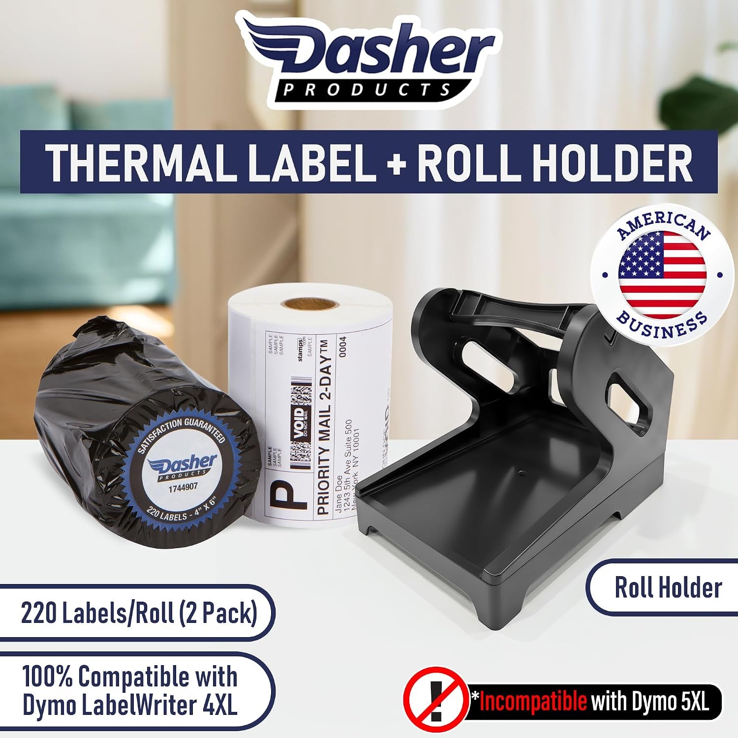4X6 Thermal Shipping Labels with Roll Holder, 440 Labels/2 Rolls (220 per Roll), Compatible with Rollo, Zebra, Munbyn, Idprt, Jadens, Nelko, Dymo 4XL & Most Label Printers, Perforated