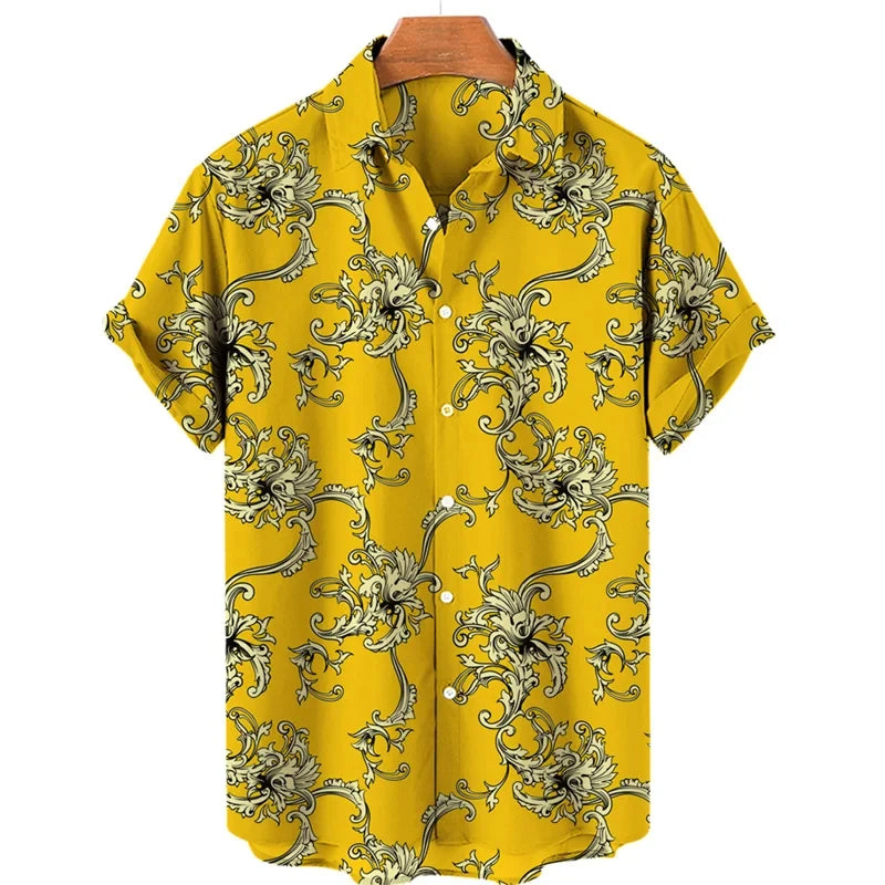 Luxury Baroque Style Shirt for Men Clothing 3D Printed Hawaiian Beach Shirts Short Sleeve Y2K Tops Vintage Lapel Man Clothes
